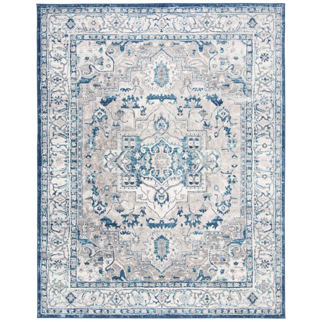 SafaviehBrentwood Collection 8' x 10' Light Grey/Blue BNT851G Medallion Distressed Non-Shedding Living Room Bedroom Dining Home Office Area Rug