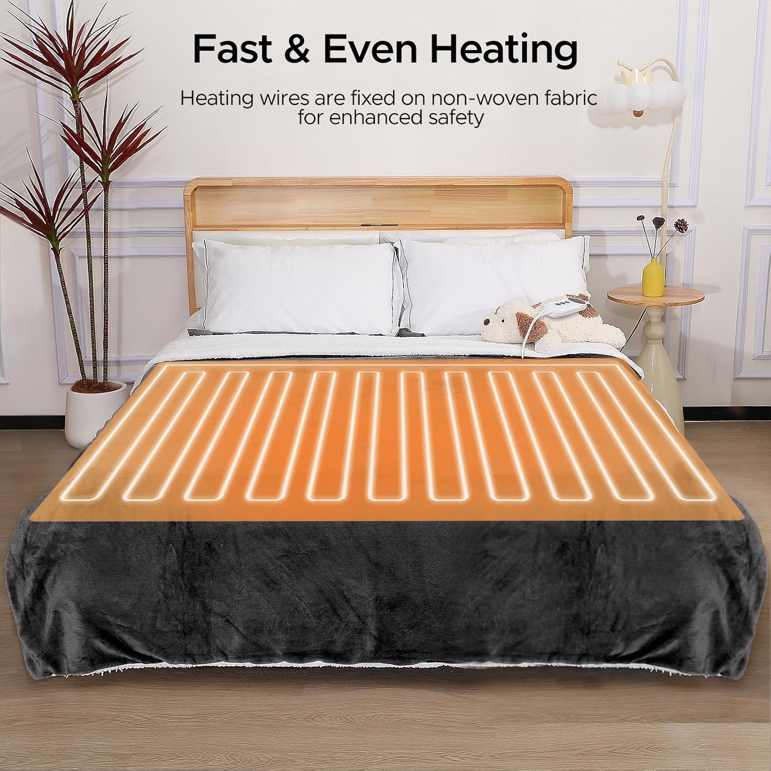 Heated Blanket 72"x84" Full Size, Dual-Sided with Soft Flannel & Sherpa Fabric, Electric Blanket with 9 Heating Levels & 2-10 Hours Auto Off, Machine Washable, Dark Gray - Image 4