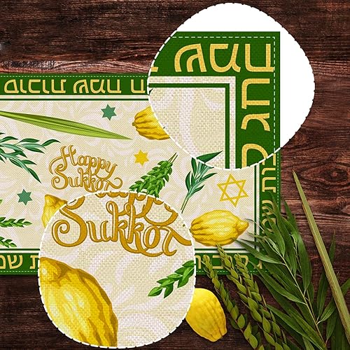 Miniatura 3 de Nepnuser Camino de mesa de Sukkot, decoraciones de Sukkah, Etrog Lulav, suministros de fiesta judía, cocina, comedor, decoración de mesa de 72