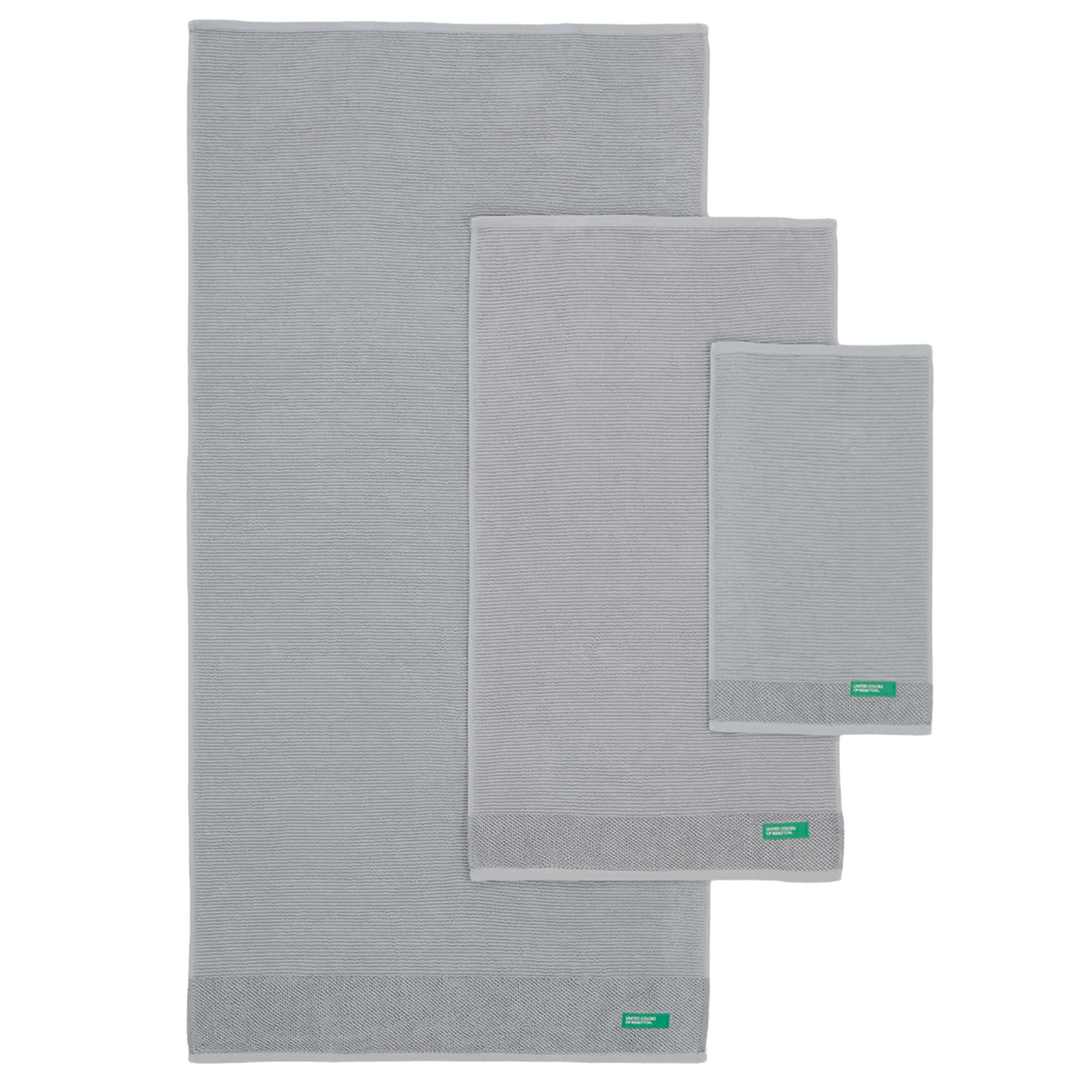 United Colors of Benetton. 3-teiliges Badetuch-Set (30 x 50 + 50 x 90 + 70 x 140 cm), 450 g/m², 100% Baumwolle, Grau Casa (BE023)