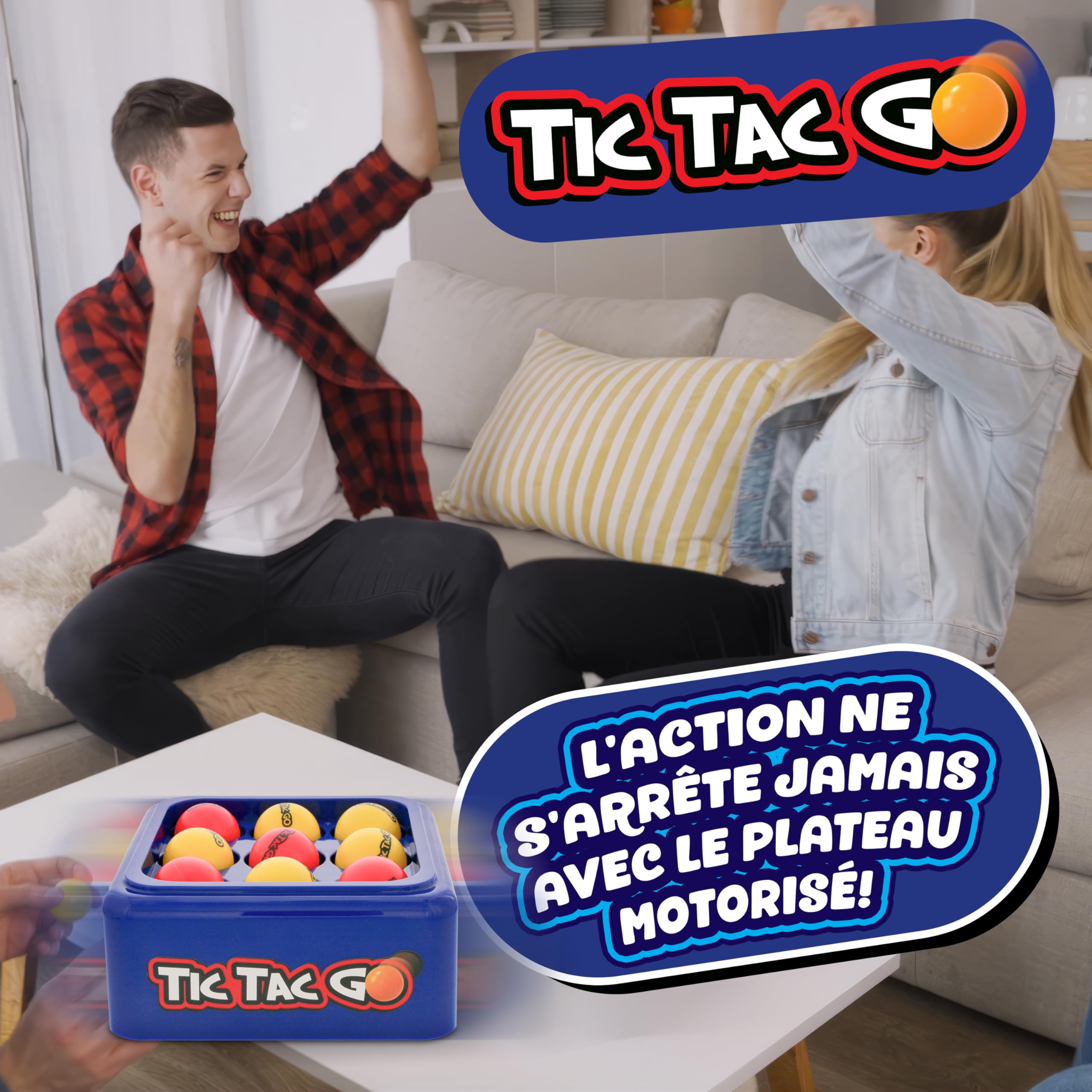 Goliath - TIC TAC GO - Jeu d'Ambiance et d'Adresse pour Adultes et Enfants dès 6 Ans - Jeu de Société avec Plateau Mobile - Lance Les Balles pour en Aligner 3