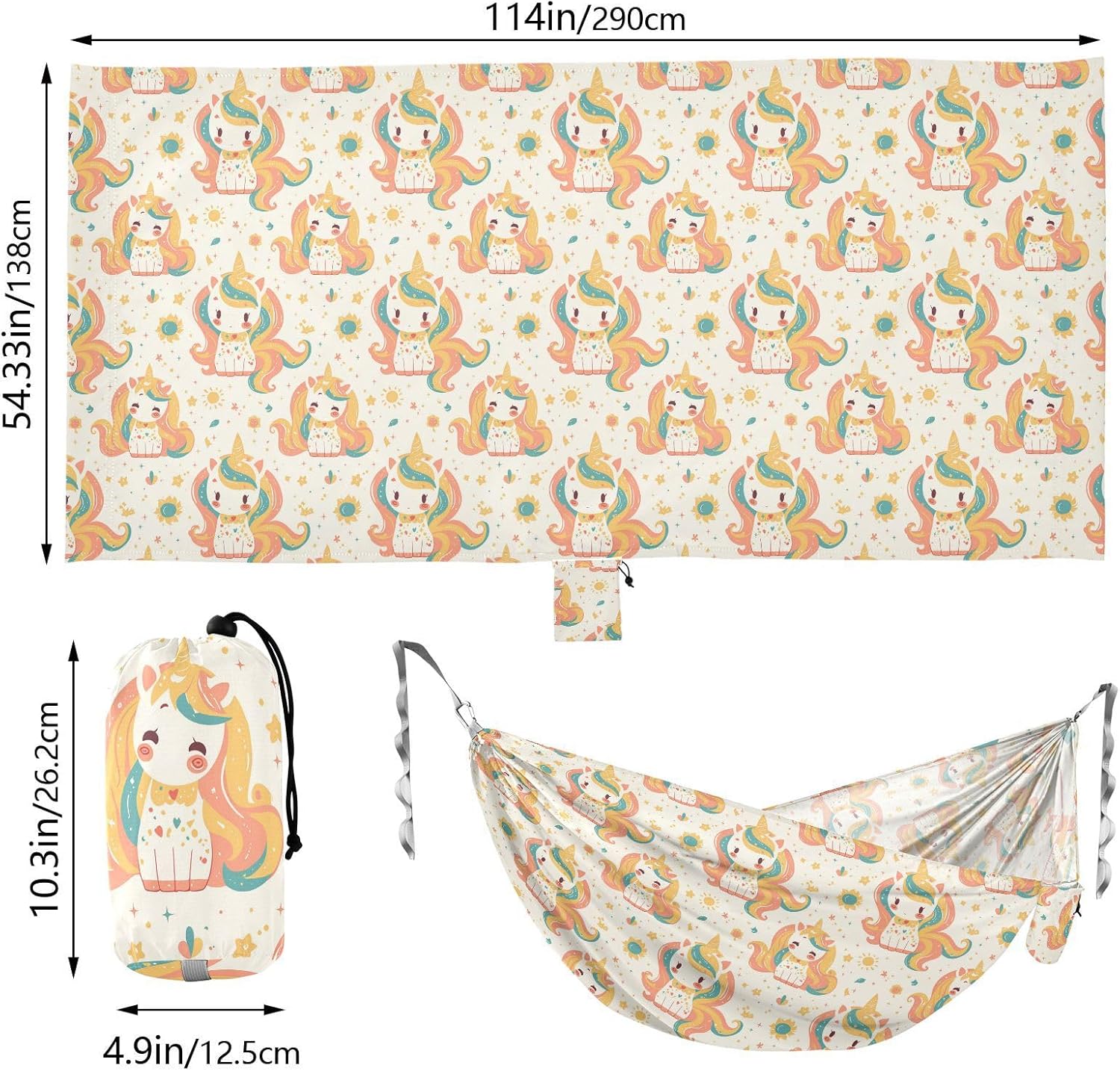 Cartoon Cute Unicorns Outdoor Hammocks with Portabl Carry Bag Rope Hammock for Camping & Hiking Essential