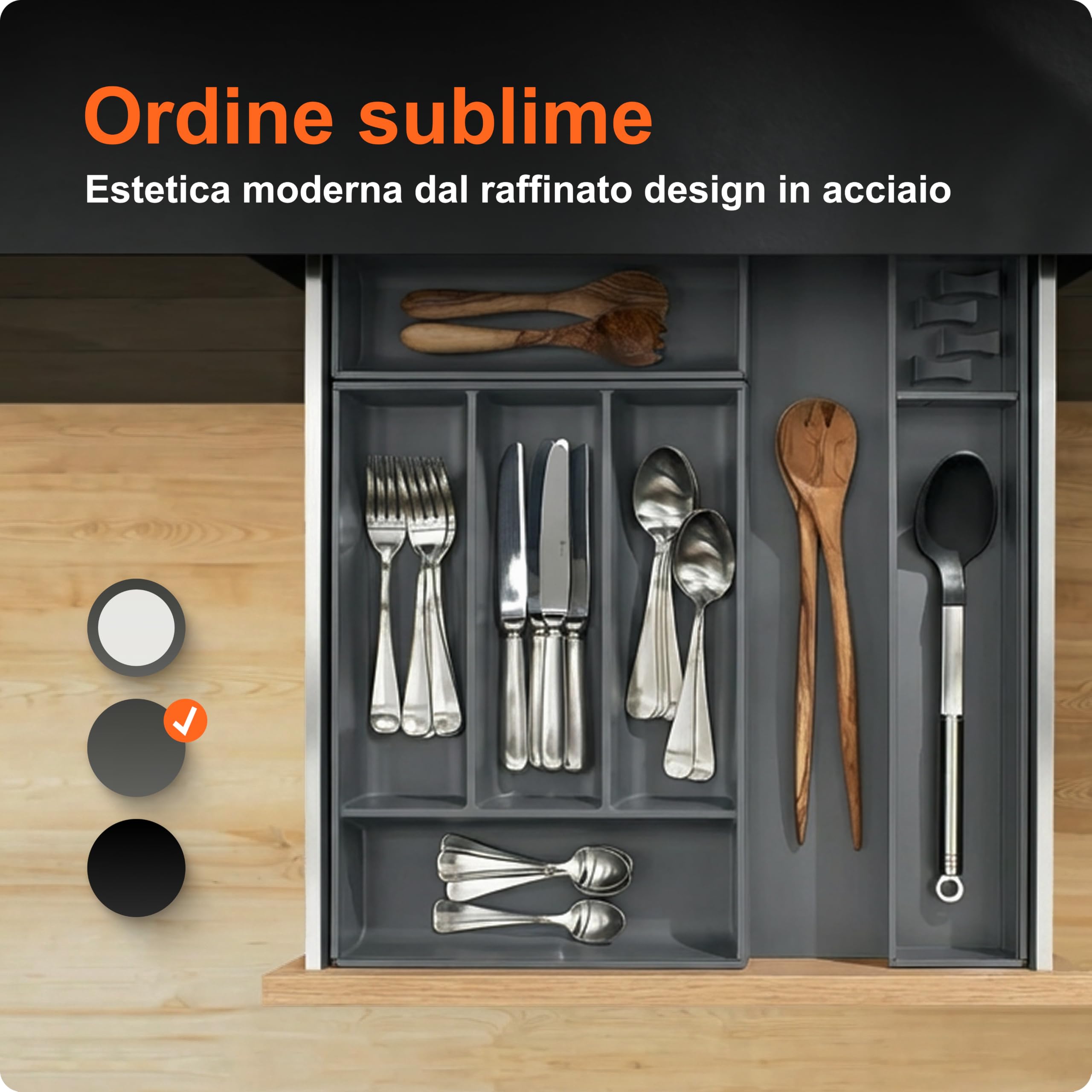 blum AMBIA-LINE portaposate Soft-Touch | organizer cassetto premium per cassetti e mobili da cucina moderni | protegge, ordina e organizza posate e utensili | 42×30×5 cm | Grigio Orion