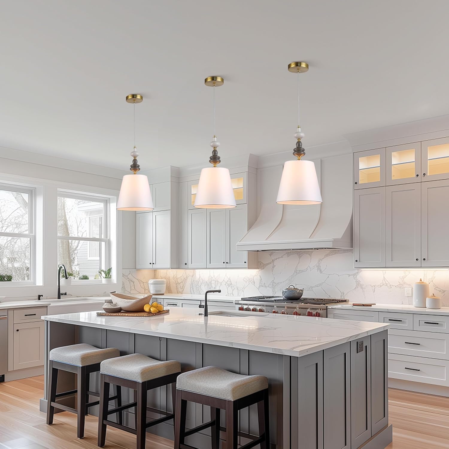 Art Deco Pendant Lights 2 Pack with Ceramic and Fabric Shade,Adjustable Pendant Light Fixture for Kitchen Island Dining Room Hallway BedHead