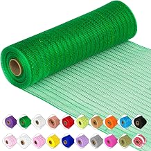 Deco Mesh Ribbon - 10inch x 30 feet Each Roll Metallic Foil Mesh Ribbon for Christmas, Valentines Easter Wreath and Home Decorating Green