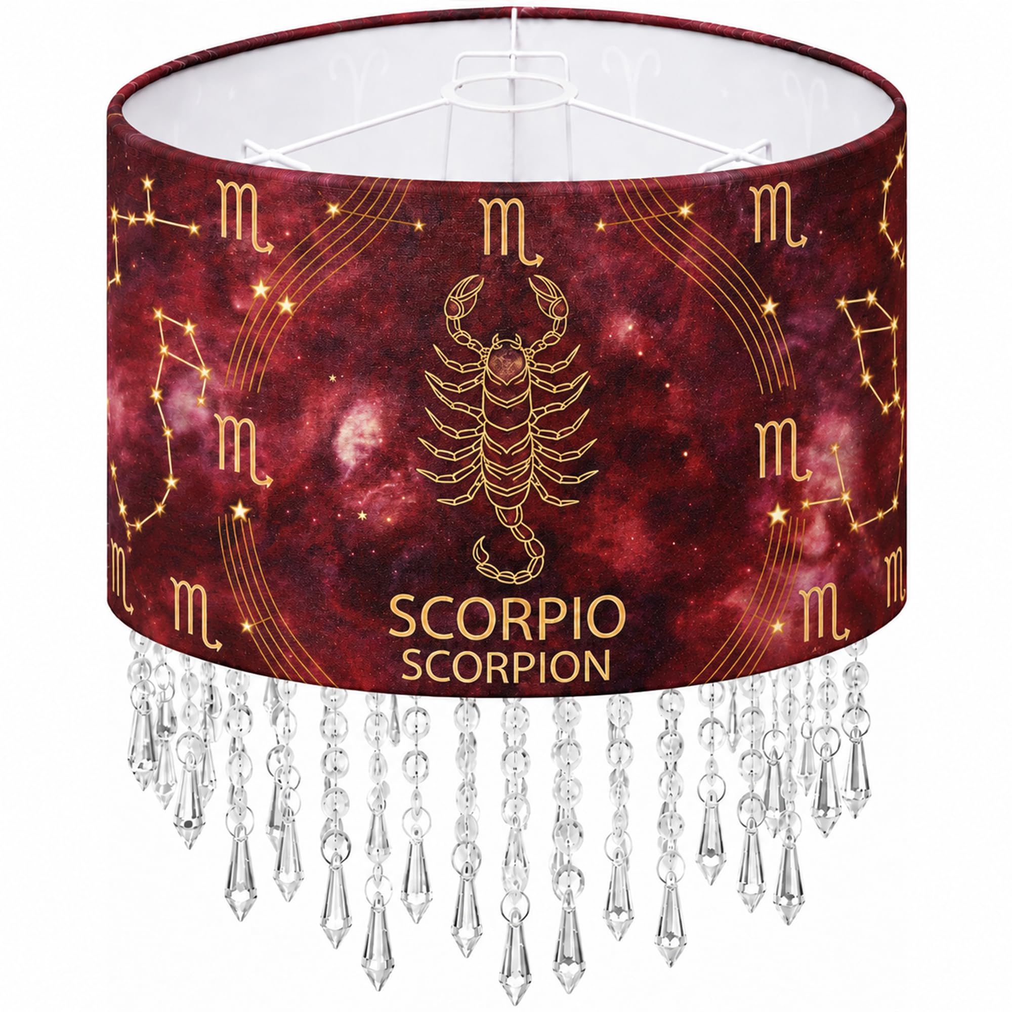 Scorpio Zodiac Drum Fabric Light Shade with Acrylic Droplets, 40cm Diameter