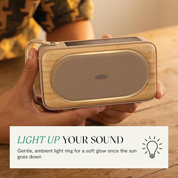 House of Marley Roots Solar Speaker - Portable Bluetooth, IP67 Water-Resistant, 14 Hr Playtime, Solar Charging, Quick Charge, Bottle Opener, Stereo Pair, Eco-Friendly Bamboo Design (Cream)