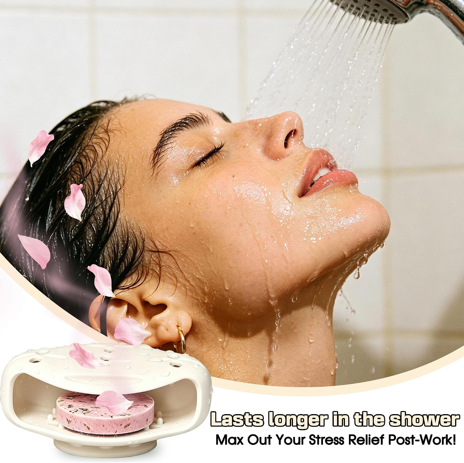 xcivi Silicone Shower Steamer Holder with Big Suction Cup Aromatherapy Tray | Aromatherapy diffuser container, durable bath bomb accessory for bathroom decor, anti-slip stable wall tub floor placement
