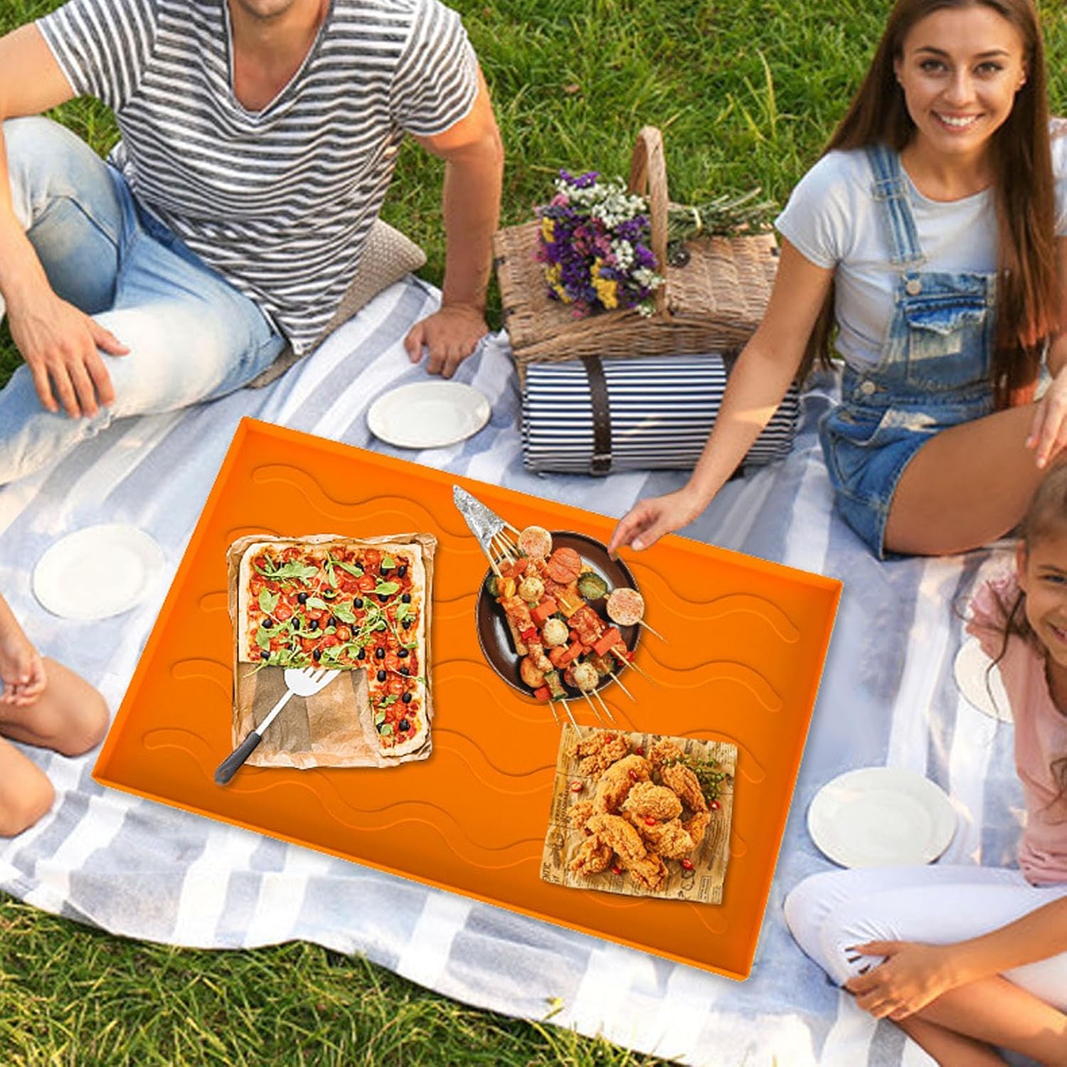 Fafeicy Griddle Protective Mat Cover, Heavy Duty Silicone Grill Mat, Keeps Grill Clean and Ready for Use, Large 70cm for Outdoor Cooking (Medium Orange)
