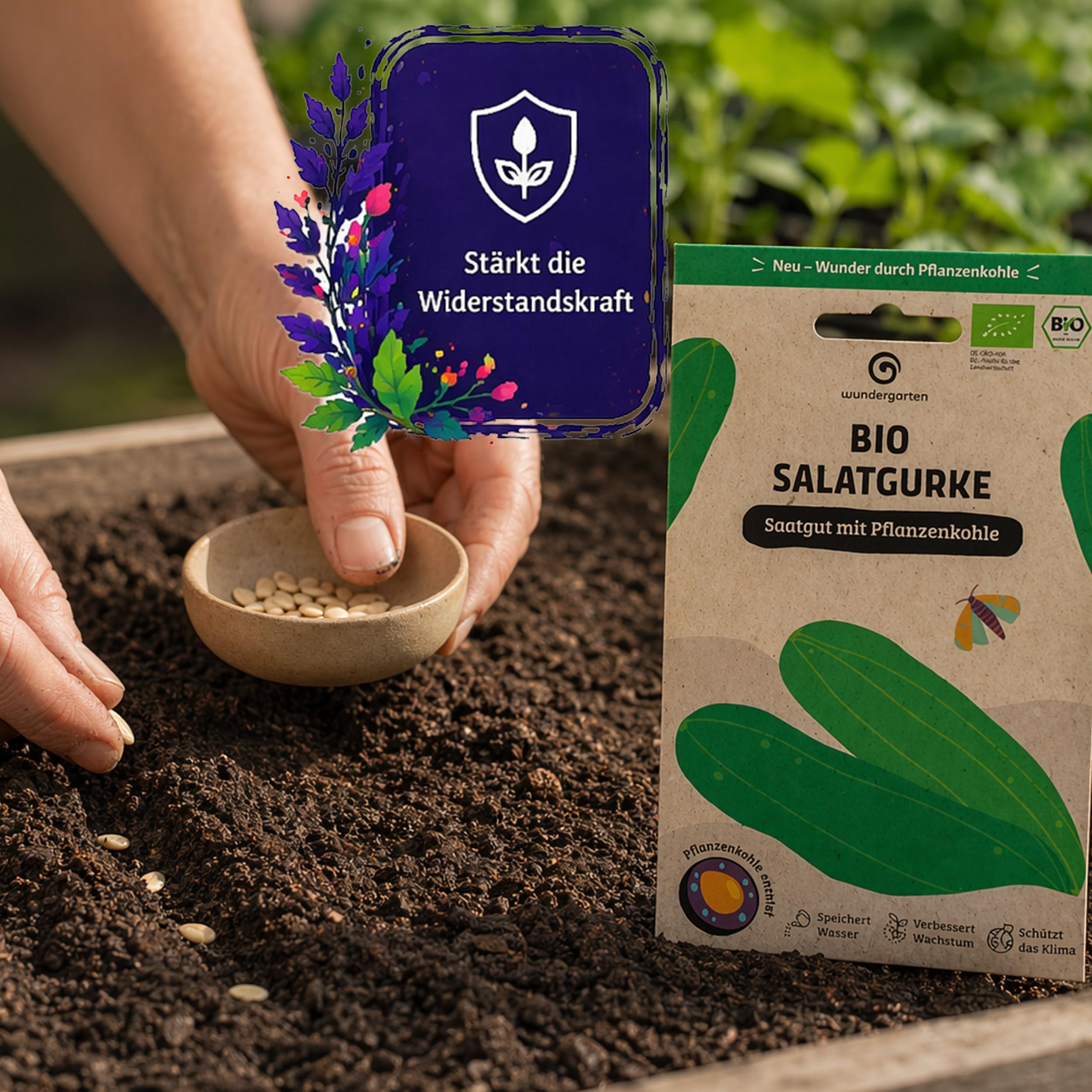 20x Bio Salatgurke Saatgut Delikatess – Wundergarten – Mit Pflanzenkohle-Mantel – Hohe Keimrate & saftige Gurken – Gemüsesamen für Garten, Hochbeet & Balkon