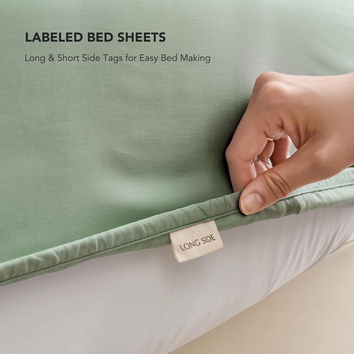EVERGRACEHOME Cotton Tencel Cooling Sheets Set Queen Size for Hot Sleepers, Luxe Silky Soft Organic Eucalyptus Lyocell Bedding 4-Piece Set, 1 Flat & 1 Deep Pocket Fitted Sheet, 2 Shams, Sage Green - Image 6