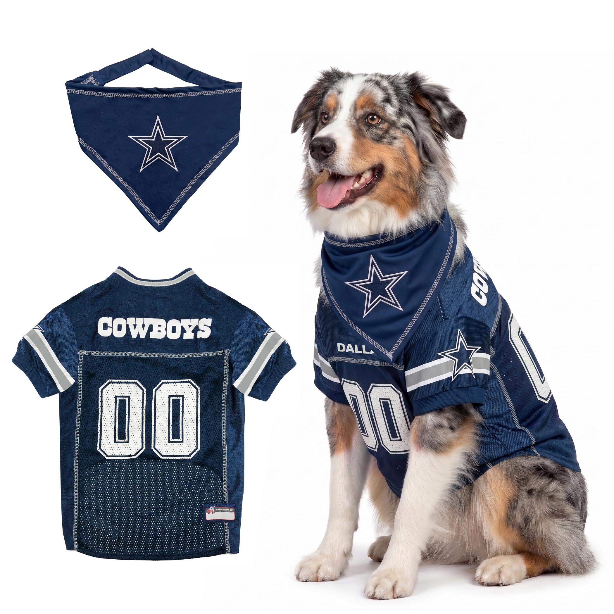 Pets First NFL Dallas Cowboys Dog Jersey with Coordinated Tie Bandana Included, Size Small Official NFL Pet Apparel, Breathable Mesh, Durable, Team Logo Design, Dog Sports T-Shirt
