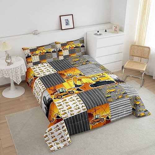 Miniatura 3 de Juego de edredón individual de excavadora para niños y niños, ropa de cama Kawaii, camión de construcción, tractor, juego de ropa de cama, mezclador