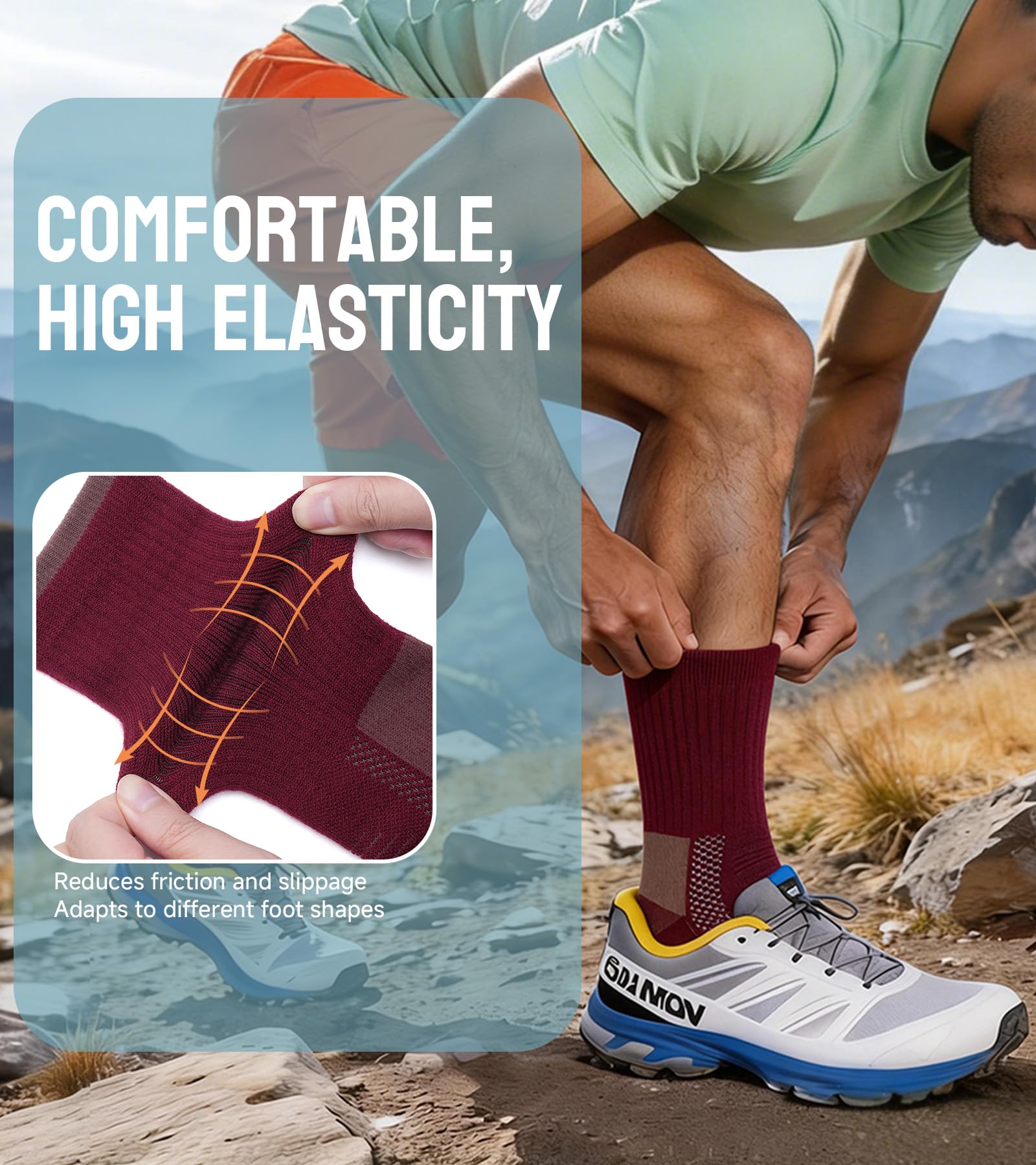 TANSTC Merino Wool Classic Trekking Socks, Breathable, Men's and Women's Work Socks, Black/Grey/Colourful, 35-38 39-42 43-46 47-50, 3 Pairs — view 4
