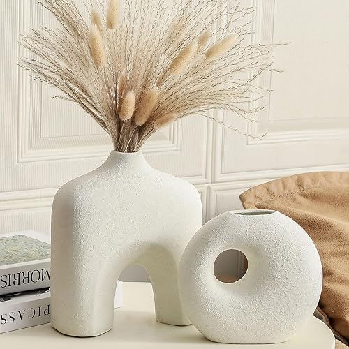 Ceramic Vase Set of 2, Modern Donut Vases for Minimalist