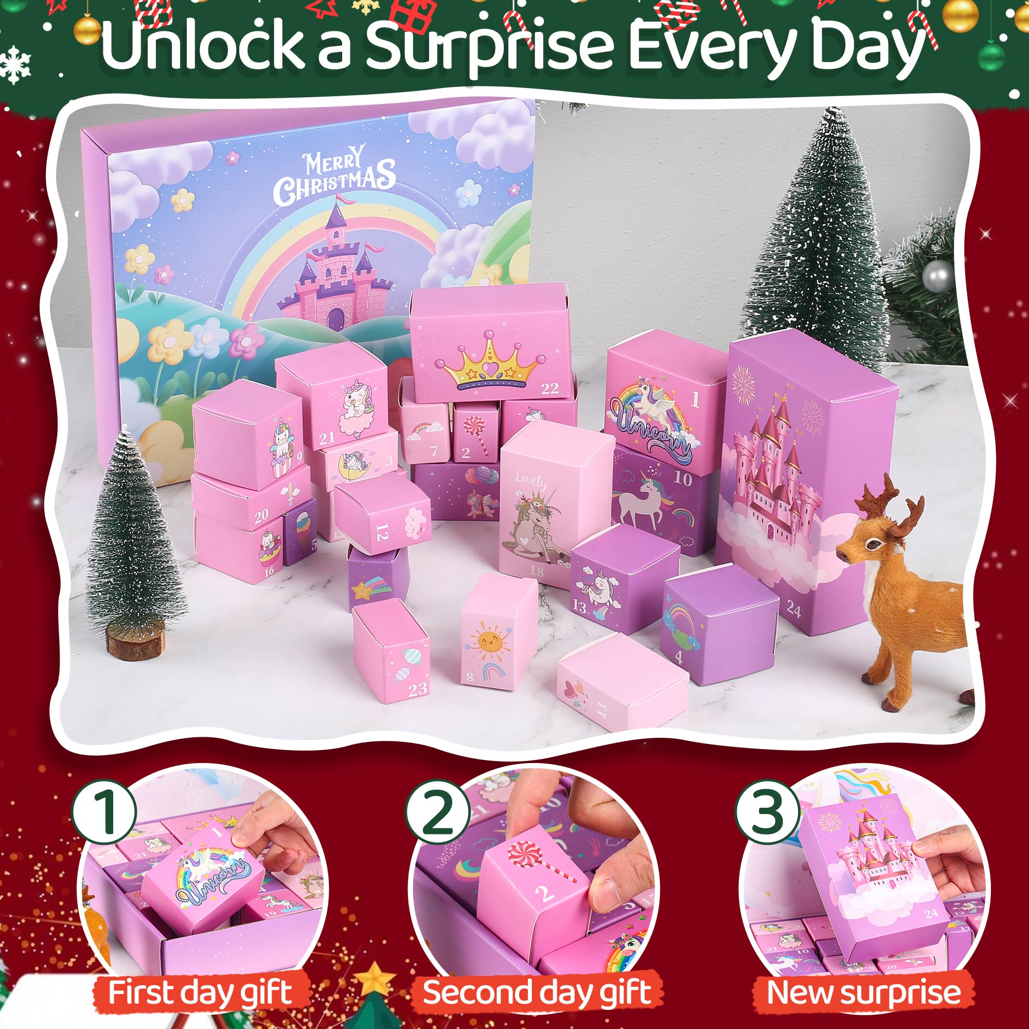 Calendario Avvento 2025 Unicorno per Bambina 3-10 Anni - 24 Sorprese con 57 Pezzi, Regalo di Natale Legami per Ragazze (Gioielli Inclusi) kids