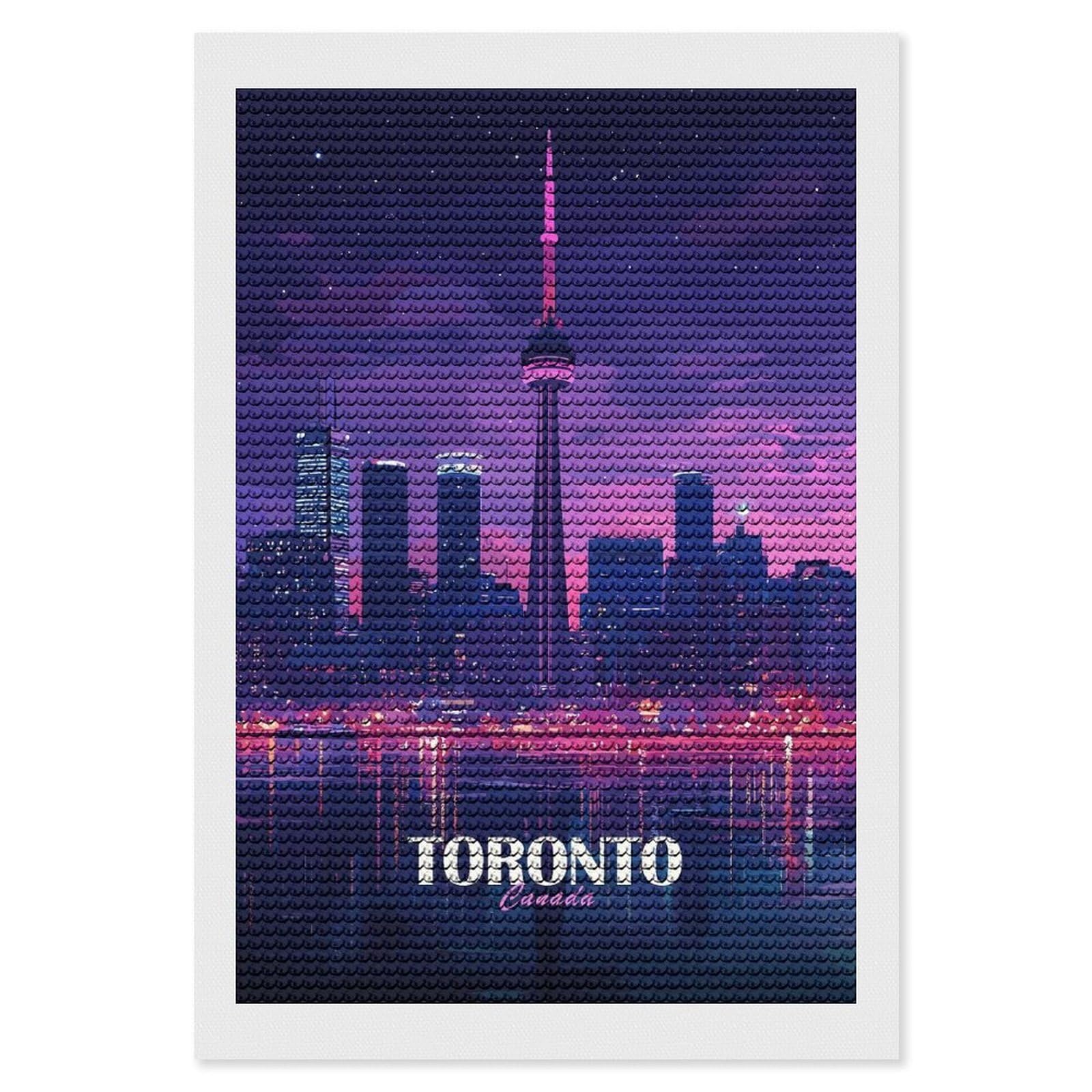 Junmoney Toronto Canada Skyline at Night Diamond Painting Canvas Set 8"x12", with Tool Kit, Easy to Enjoy, Home Wall Decor, Thoughtful Handmade Gift