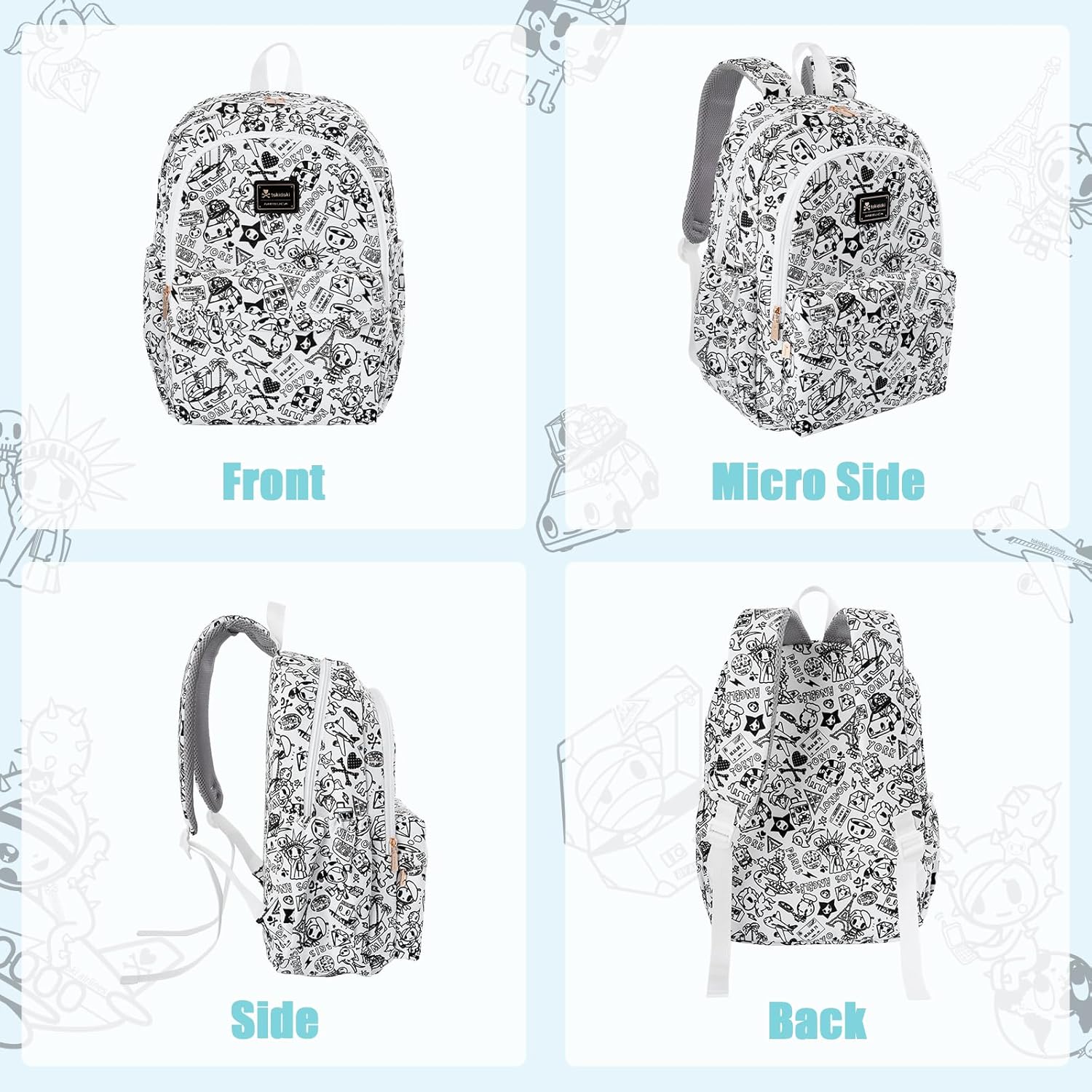 Tokidoki Unicorno Backpack Cute Travel Laptop Backpack for Women Casual Bookbags Lightweight Cloth Canvas Backpack School Bag Daypack Handbag (Black & White) - Image 5