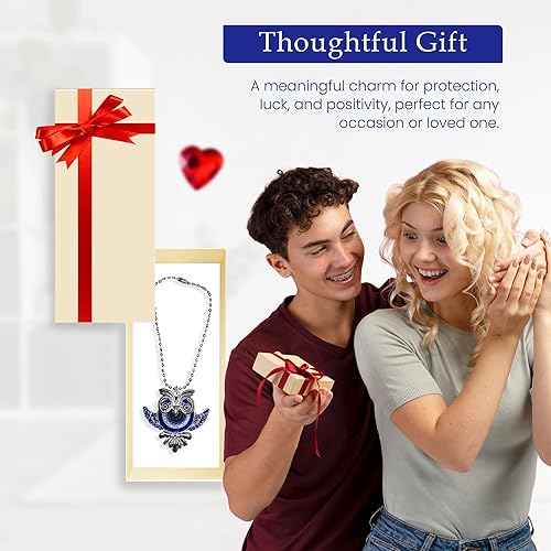 Miniatura 6 de LUCKBOOSTIUM Adorno colgante de espejo de automóvil con búho con mal de ojo, accesorios espirituales para mujeres y hombres, buena suerte y