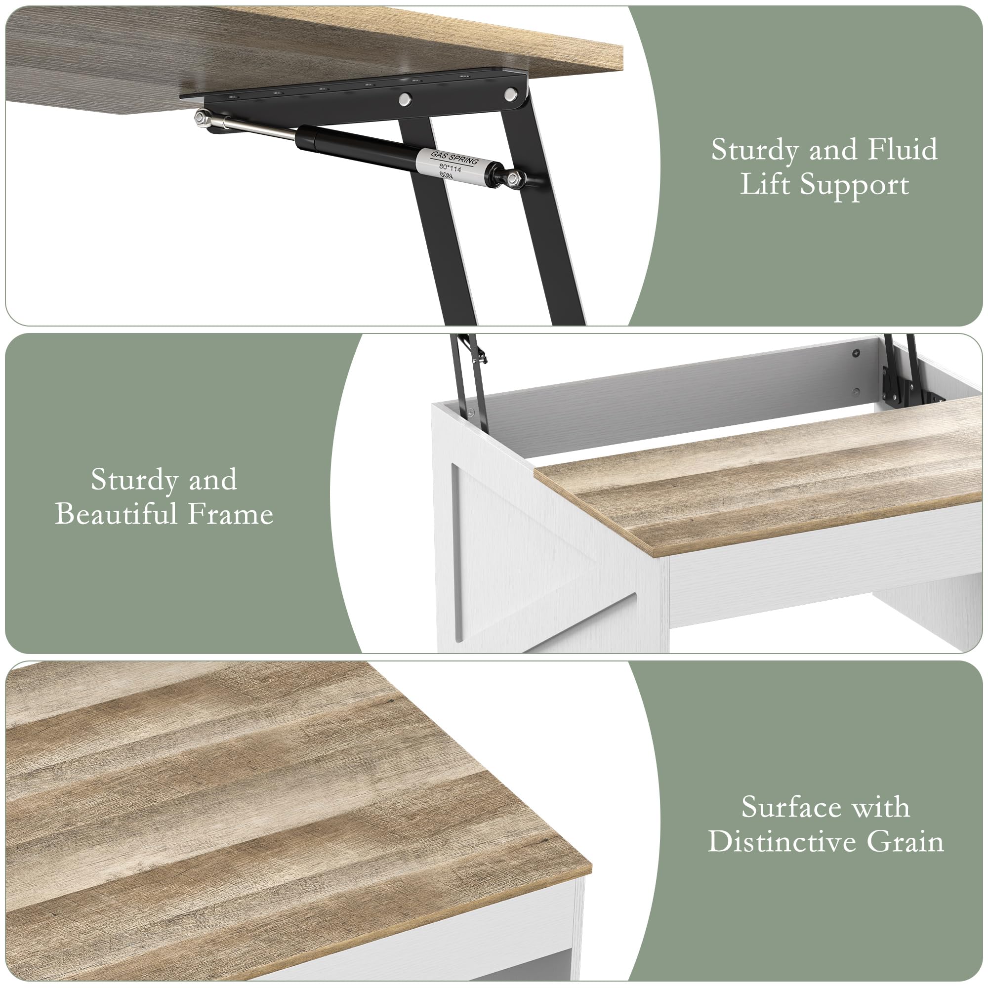 Couchtische mit Aufbewahrung versteckten Fach, Lift Top 31,5 Couchtische mit Bank, Mitteltisch mit Holz Lift Tischplatte für Wohnzimmer, weiß