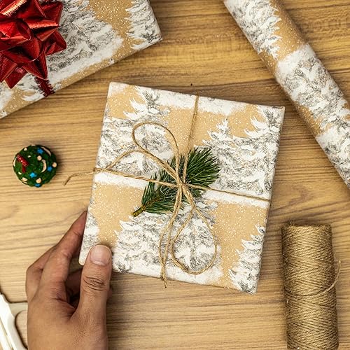 Miniatura 3 de RUSPEPA Papel de regalo de Navidad, rollo de papel kraft jumbo, diseño de árbol de Navidad blanco para envoltura de regalo navideño, 24 pulgadas x