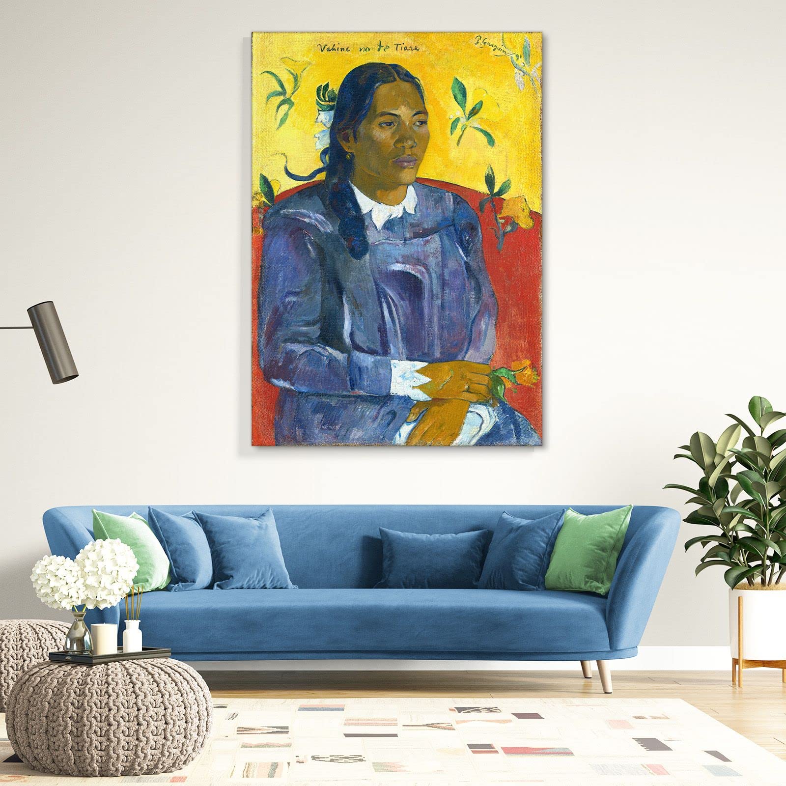 Femme Tahitienne avec une fleur Gauguin Paul tableau imprimé sur toile pgg69, 50x70 cm