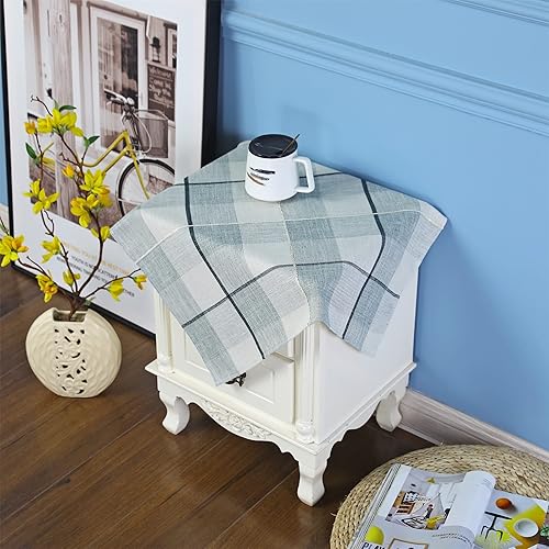 Miniatura 2 de Mantel cuadrado pequeño rústico a cuadros beige y gris, resistente a las arrugas, lavable, mesita de noche, decoración del hogar, 24 x 24 pulgadas