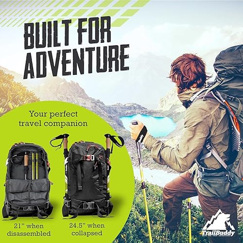 Miniatura 5 de Bastones de senderismo, paquete de 2 bastones de senderismo ligeros y plegables para raquetas de nieve y equipo de mochilero, bastones para