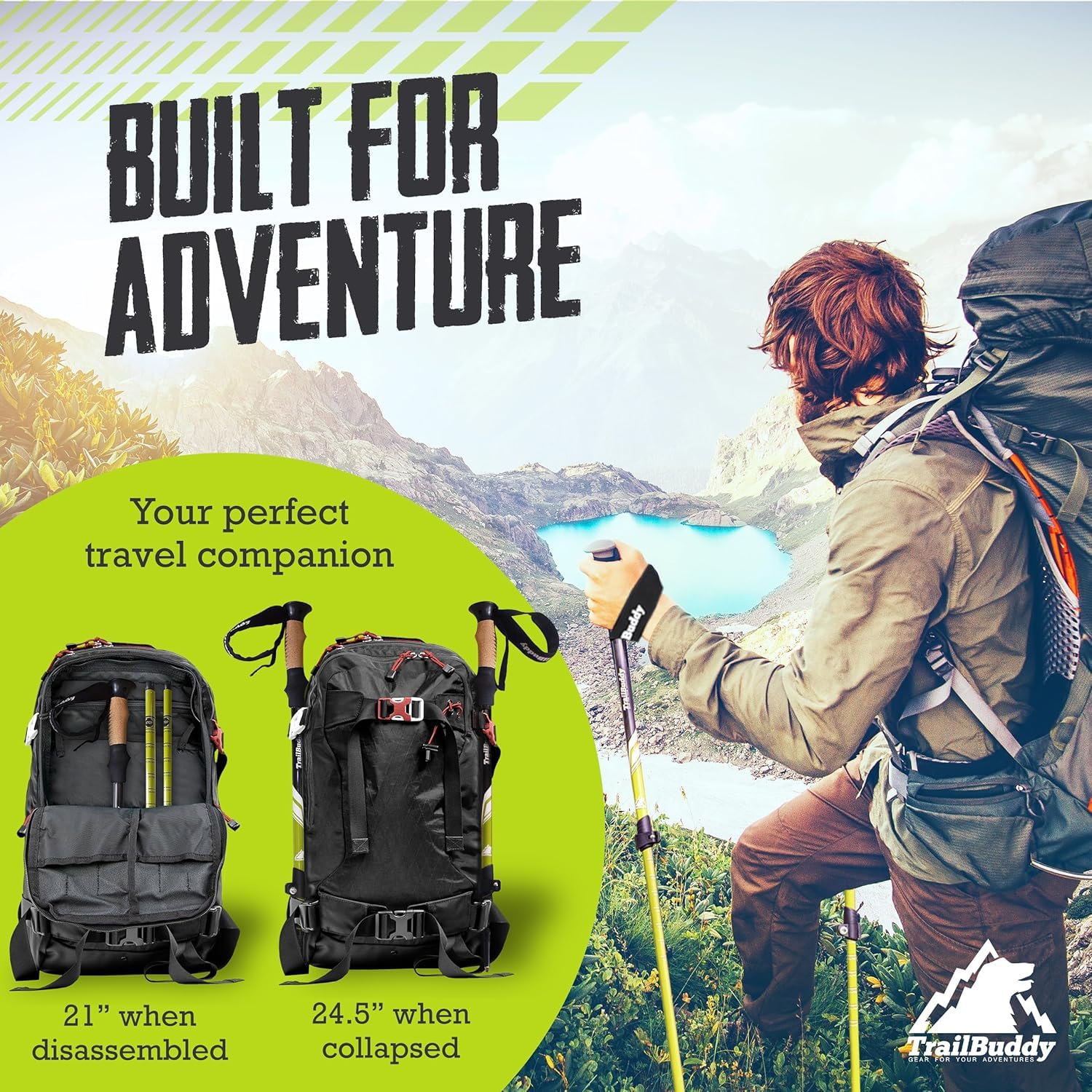 Bastoni da trekking – Confezione da 2 bastoncini da trekking leggeri e regolabili per escursioni, campeggio e backpacking – Bastoni da trekking con manico in sughero e cinghia imbottita, nero