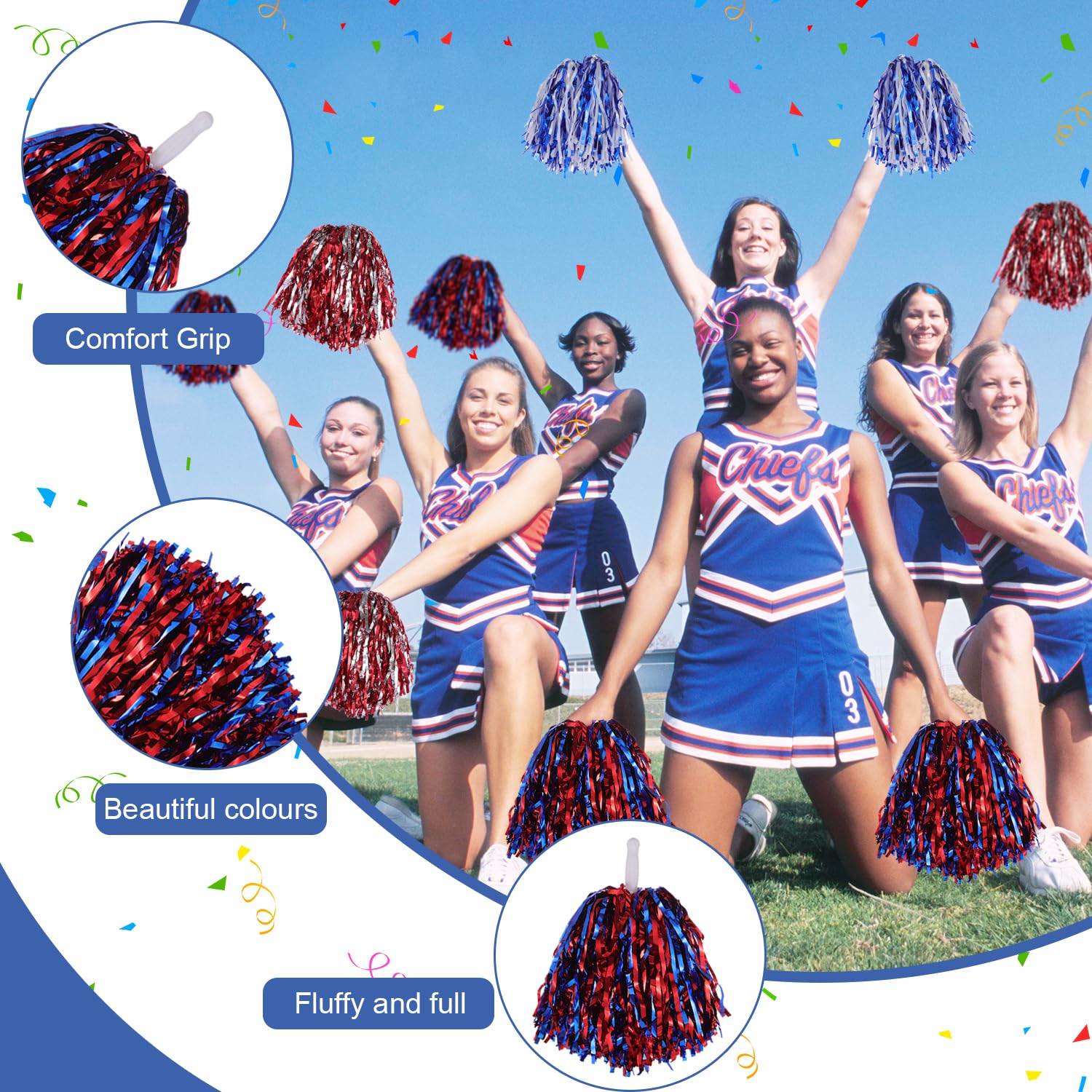 12 Stück Cheerleading Pom Poms Blau – 30 Cm Lang, Aus PET-Material, Für Sportevents, Partys & Auftritte