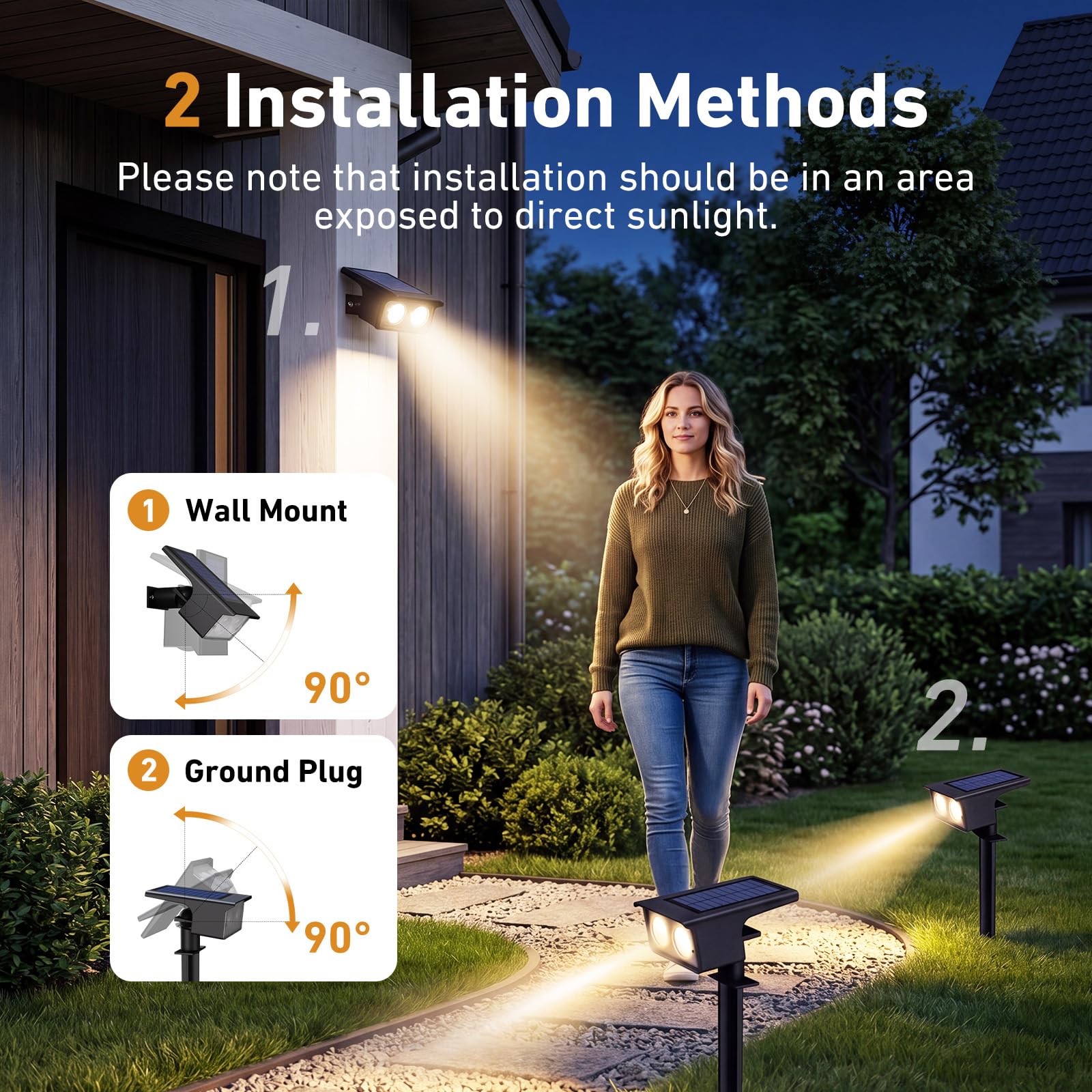 btfarm 4 Stück Solarlampen für Außen, 3000/4500/6000K Solarstrahler für Außen Garten 3 Farben IP65 Wasserdicht LED Solar Strahler Gartenleuchten, Solarleuchten für Outdoor Baum Rasen Weg Hof Garage