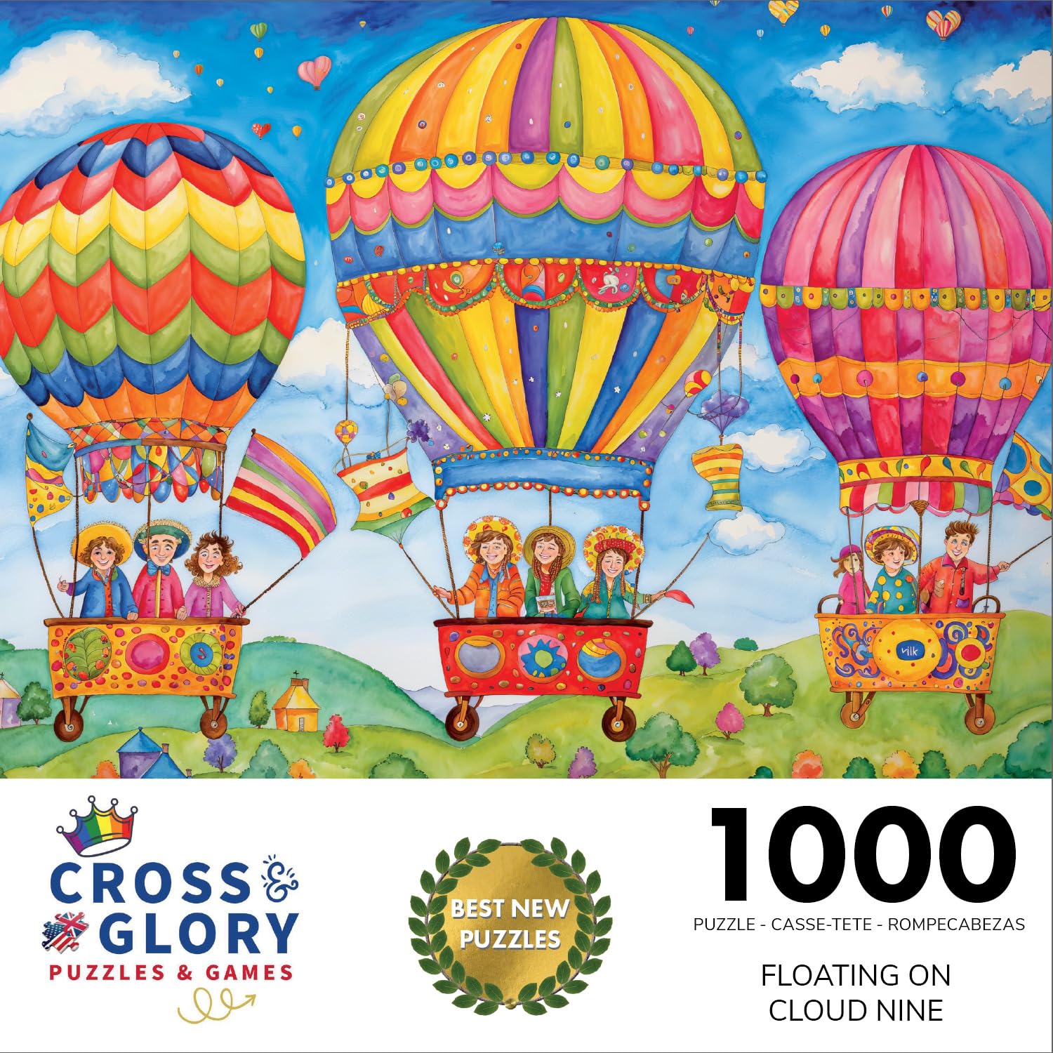 Floating on Cloud Nine by Cross & Glory, 1000 Piece Jigsaw Puzzle for Adults, Vibrant Hot Air Balloon Fantasy Picture - Image 2