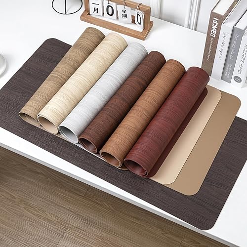 Miniatura 2 de Elegante alfombrilla de escritorio de cuero de grano de madera, antideslizante, grande, alfombrilla para teclado (24 x 12 pulgadas), protector de