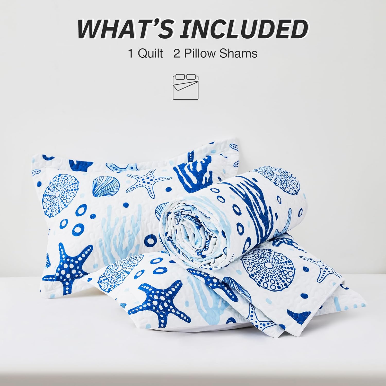 Love's cabin Quilts for Queen Coastal White Bedspreads Bedding Set - Summer Beach Nautical Quilt Lightweight Bedspread - Reversible Bedding Coverlet for All Season - 3 Piece (1 Quilt, 2 Pillow Shams) - Image 7