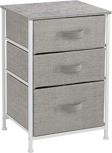 Miniatura 10 de Sorbus Cómoda de mesita de noche con 3 cajones de madera sintética, mesita de noche con almacenamiento, marco de acero, parte superior de madera,