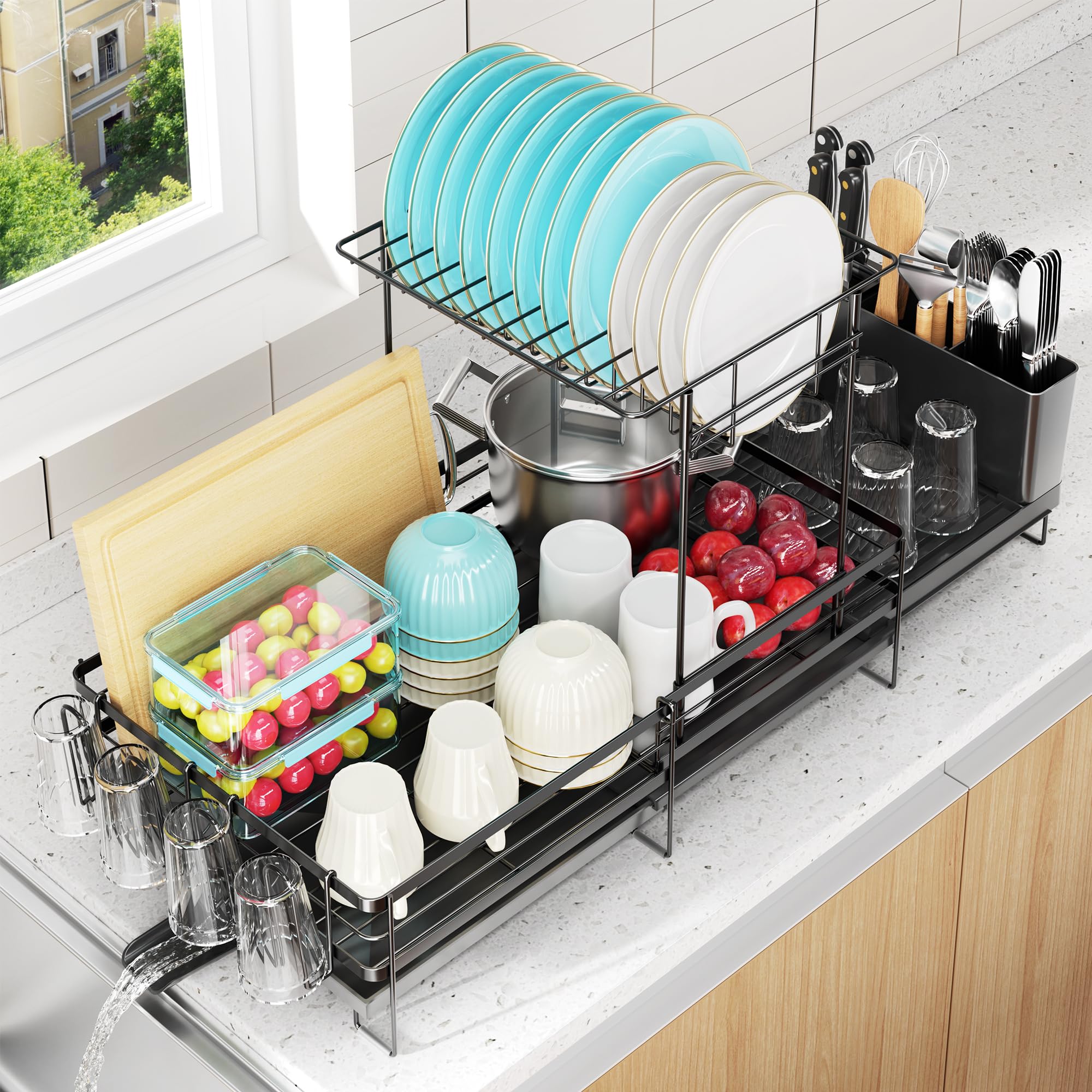 食器水切りラック　Rustic finish Dish Rack Amazon.com - Pantasia Large Dish Drying Rack, Expandable Dish Rack