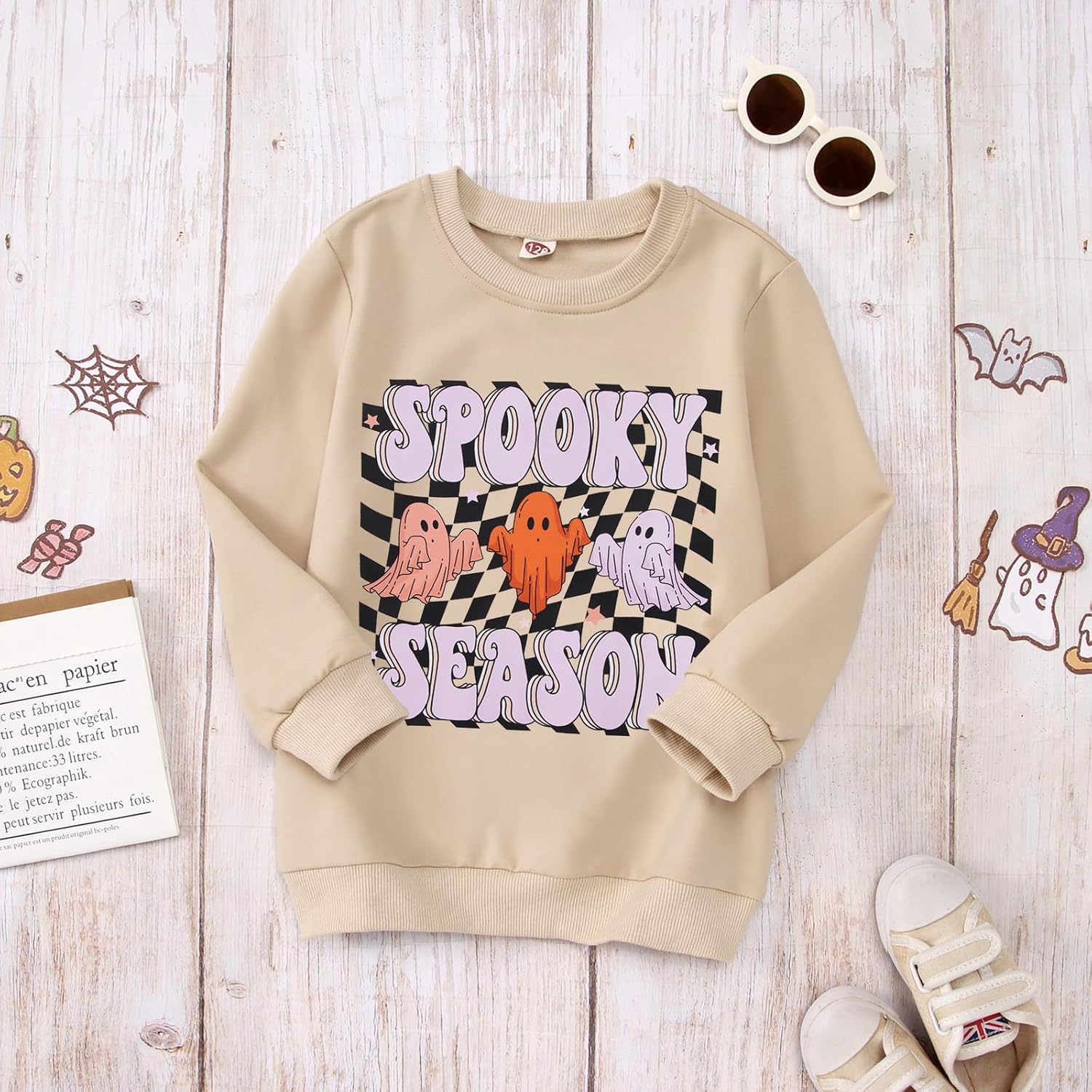 MODNTOGA Kids Boy Girl Crewneck Sweatshirt Ghost Graphic Spooky Season Letter Print Halloween Shirt Long Sleeve Pullover Tops - Image 3
