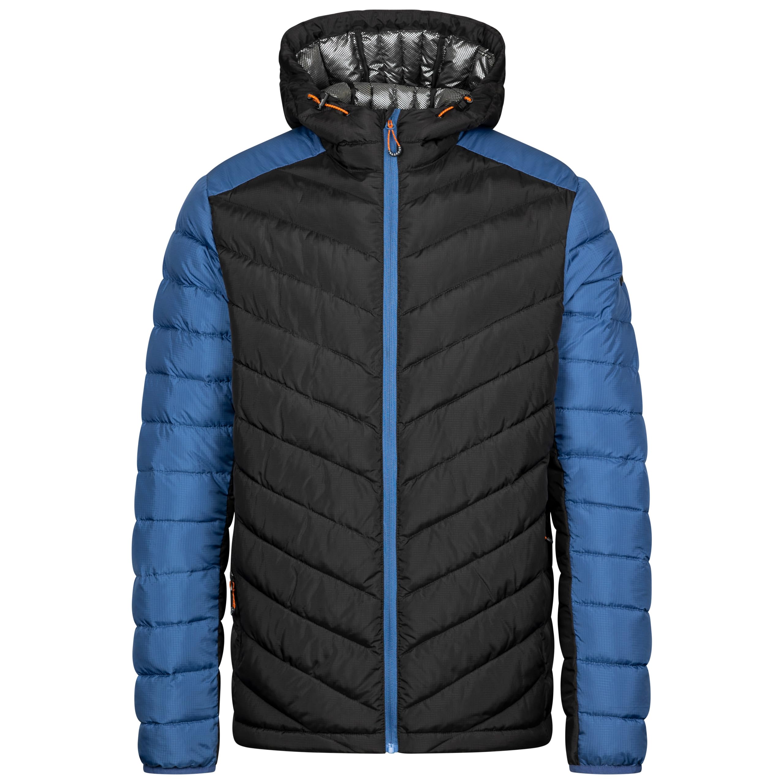 Trespass Men's Black Casual Hooded Jacket Eriska - Padded, Inner Storm Flap, Chin Guard, 2 Zip Side Pockets, Grown On Hood, Hood Adjuster, Elasticated Cuffs, Inner Side Adjusters