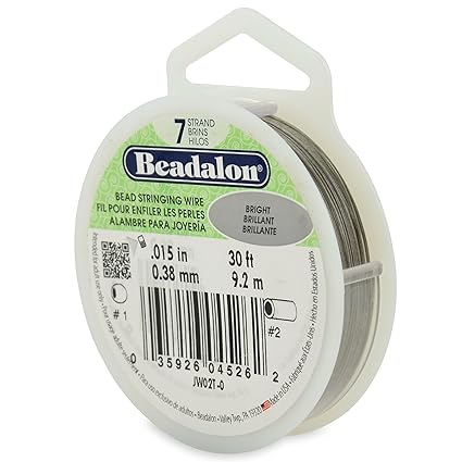 Beadalon 7 Strand Stainless Steel Bead Stringing Wire, .015 in / 0.38 mm, Bright, 30 ft / 9.2 m
