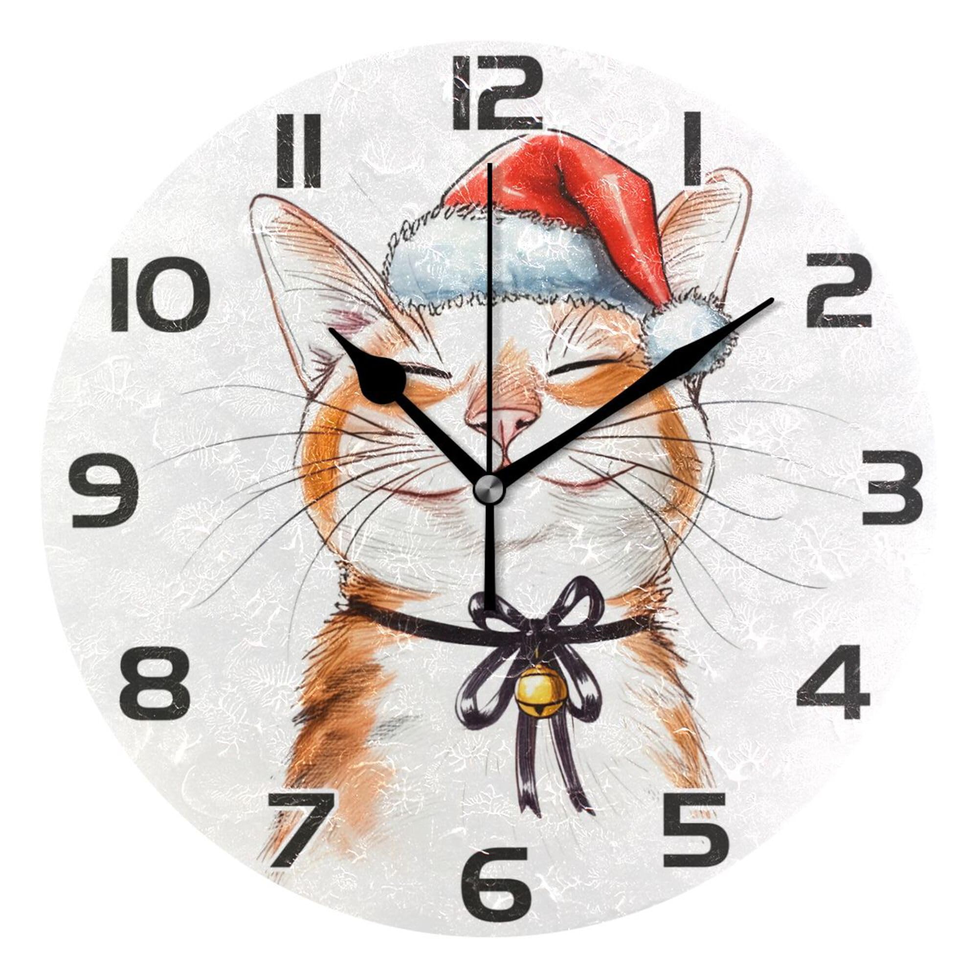 Pendules murales chat mignon de Noël A2305980 | Horloge de 25cm