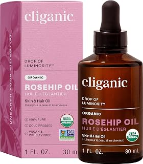 Cliganic Organic Rosehip Seed Oil - 100% Pure Cold Pressed for Face, Hair, Nails | USDA Certified Non-GMO Vegan Carrier Oil