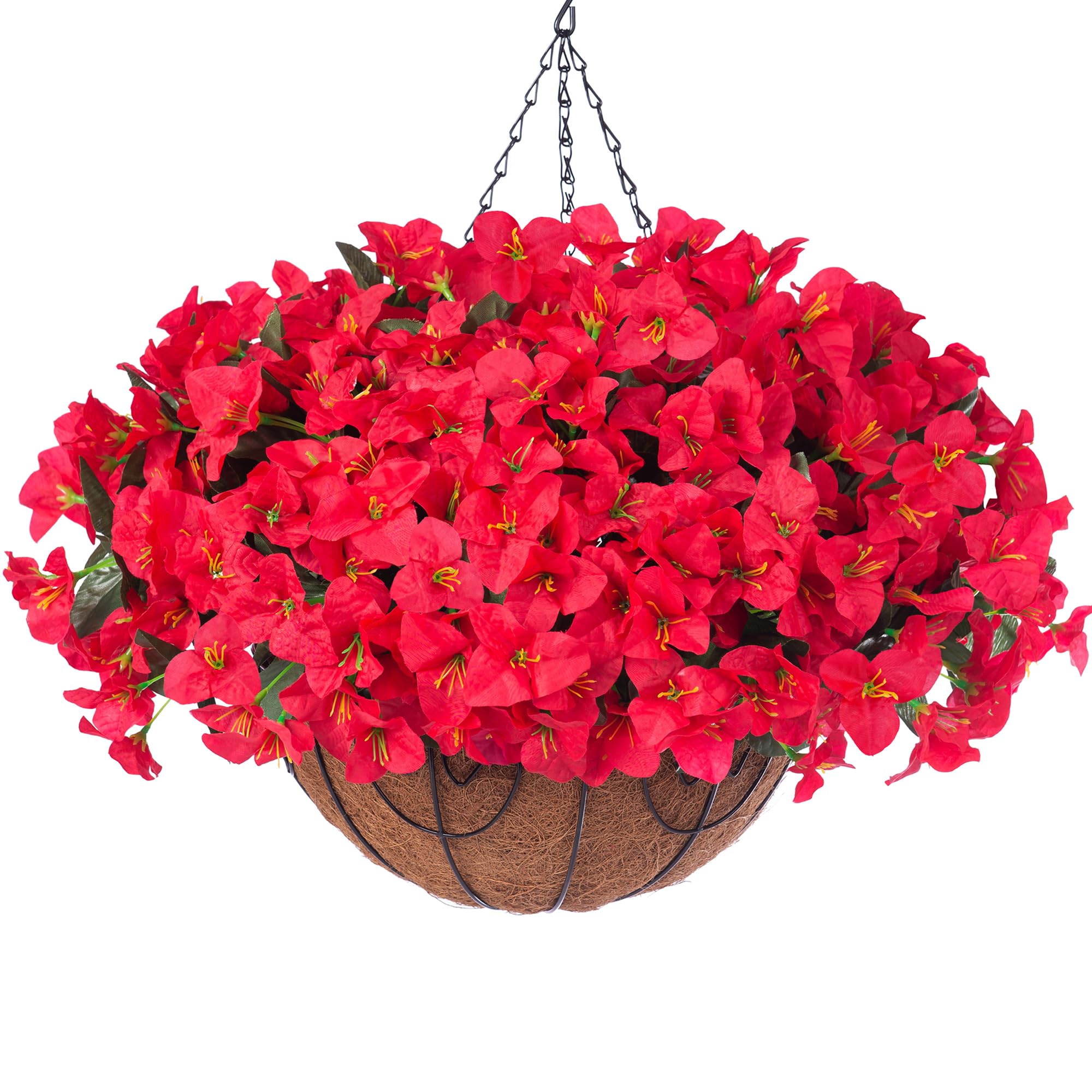 Artificial Fake Hanging Flowers for Outdoors Basket Spring Decor, Bougainvillea Faux Hanging Plants Outdoor Silk Flower in Planter Look Real UV