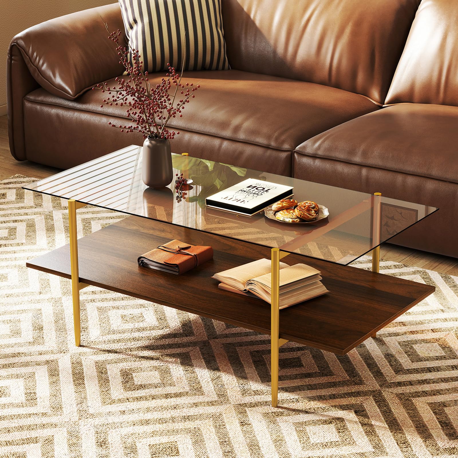 Amazon.com: Giantex Glass Coffee Table, Mid Century Modern Center