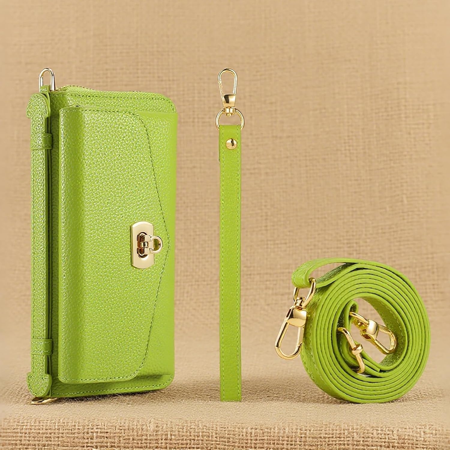 Crossbody Wallet Case for iPhone 17 Pro Max 6.9", Magnetic Detachable PU Leather Phone Case with RFID Blocking Card Holder Wristlet Mirror Flip Zipper Shoulder Purse Clutch for Women - Green
