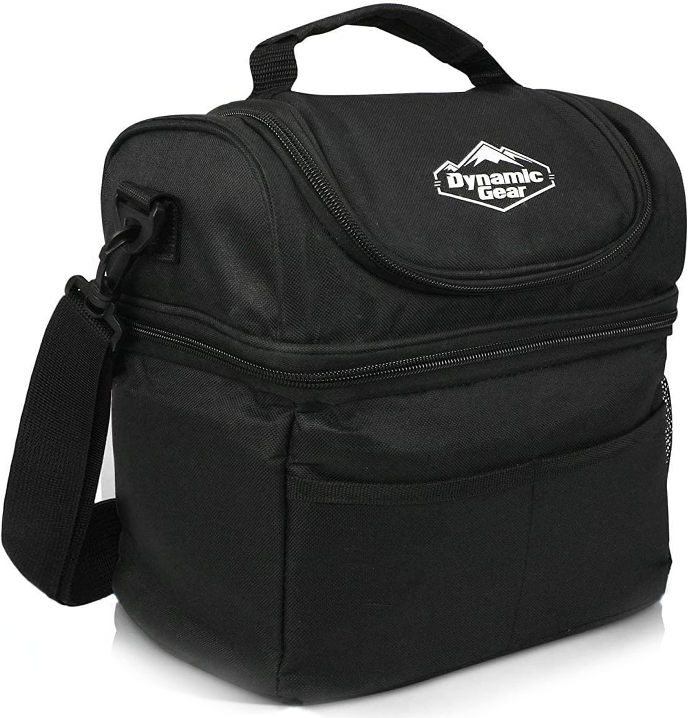 Dynamic Gear Refrigerated Lunch Box Tote Bag, Large, Adults/Men/Women, Insulated, Mesh Pockets, for Travel, Work, Picnic, Camping! (Black)