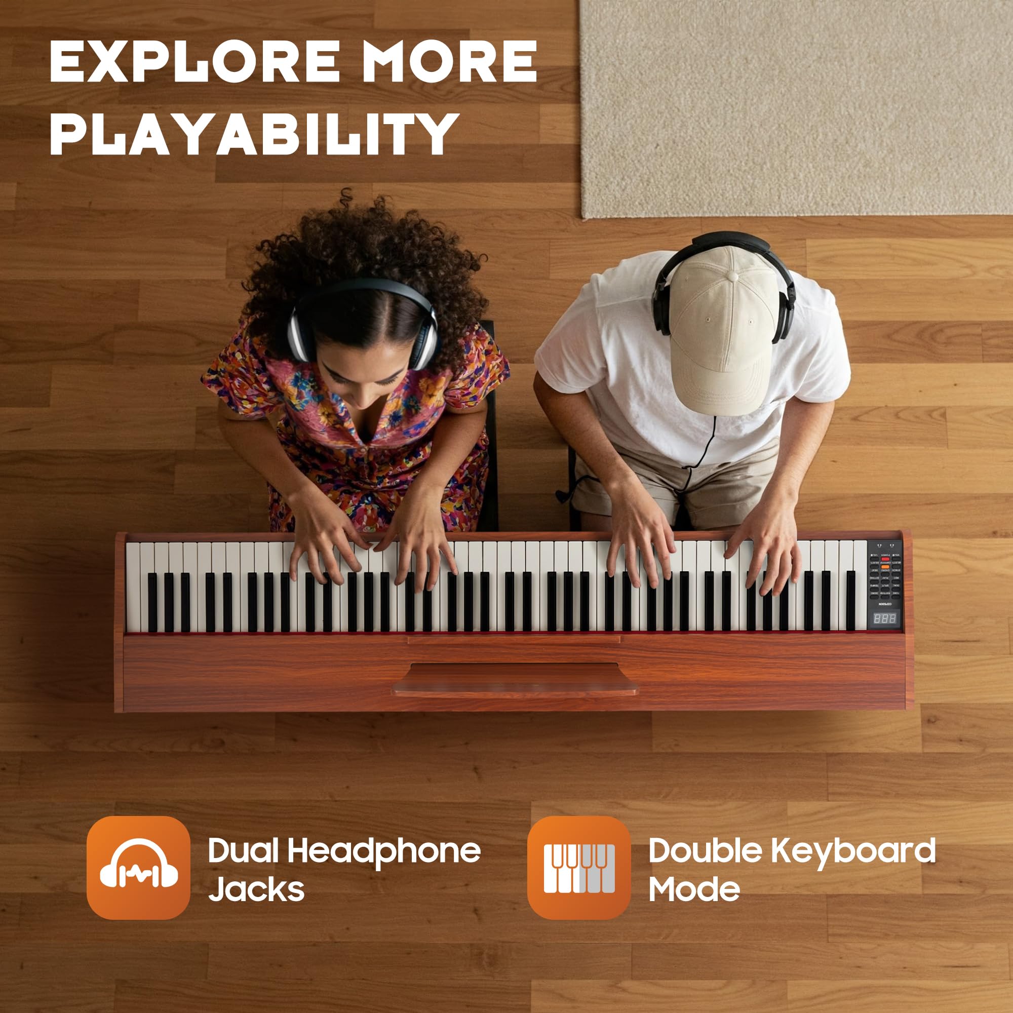 CAHAYA Pianoforte Digitale 88 Tasti – Piano Elettrico a Grandezza Naturale con Tasti Pesati, Corpo in Legno, 380 Suoni, Triplo Pedale per Principianti, Supporta USB-MIDI