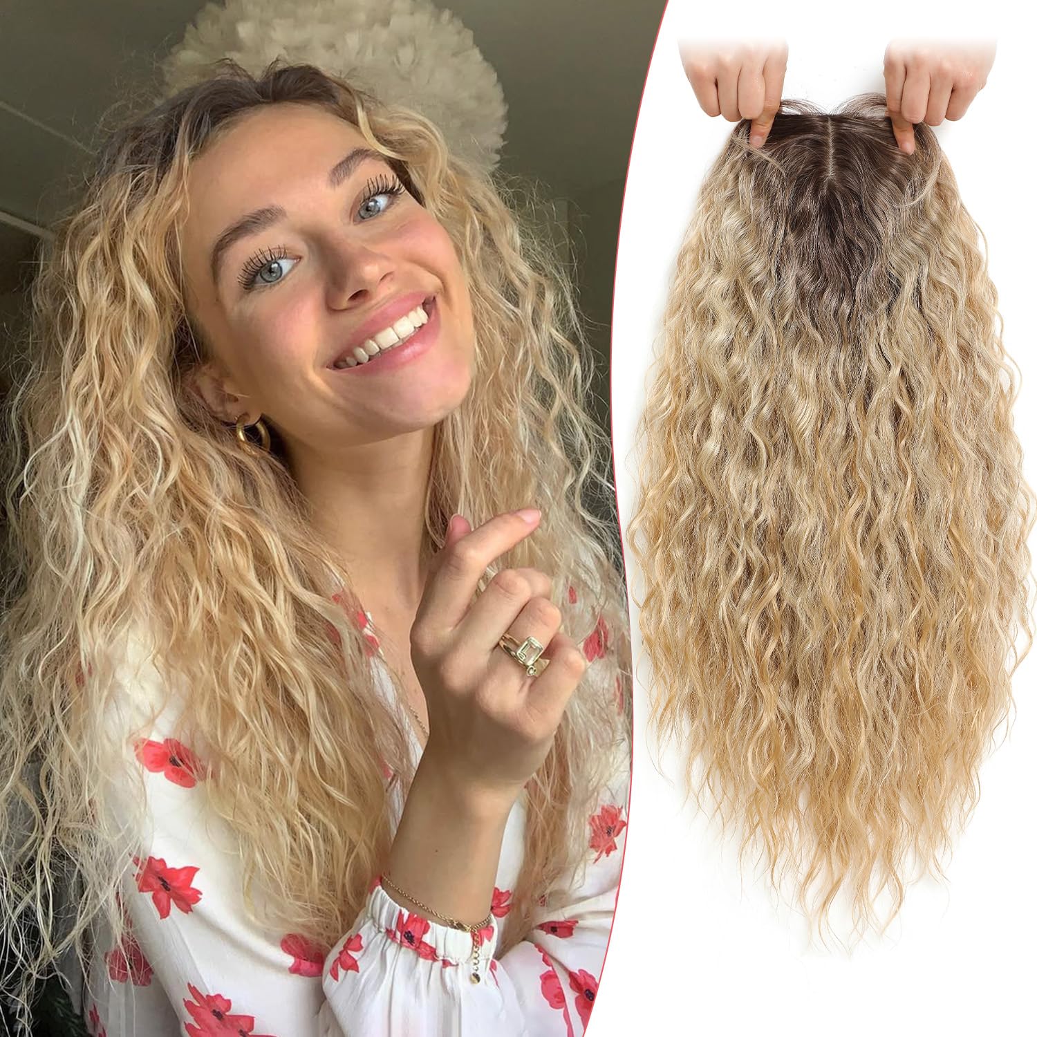 Lightweight Curly Hair Topper Clip-In Extensions 20 Inches Synthetic Vigorous Curly Clip In Hair Extensions,4PCS 20 inch Thick  main image 2