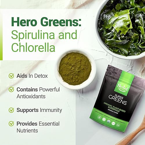 Miniatura 5 de Super Greens #1 Green Superfood Powder  Suplemento vegano 100% orgánico USDA sin OMG  Más de 20 alimentos integrales (espirulina, hierba de trigo,