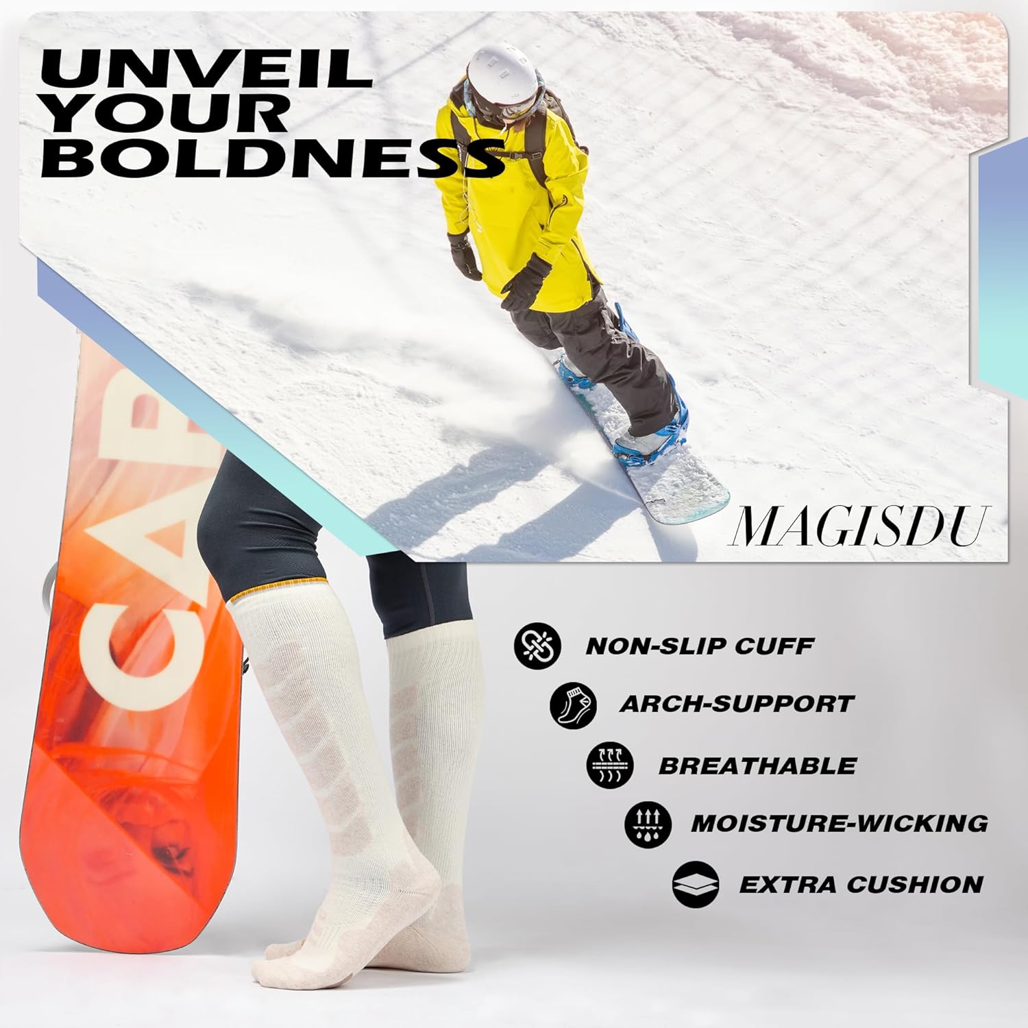 Alpaca Wool Ski Socks 2Pair Knee High Thermal Warm Winter Thick Cushion Compression Snow Snowboarding Hunting Outdoor - Image 3