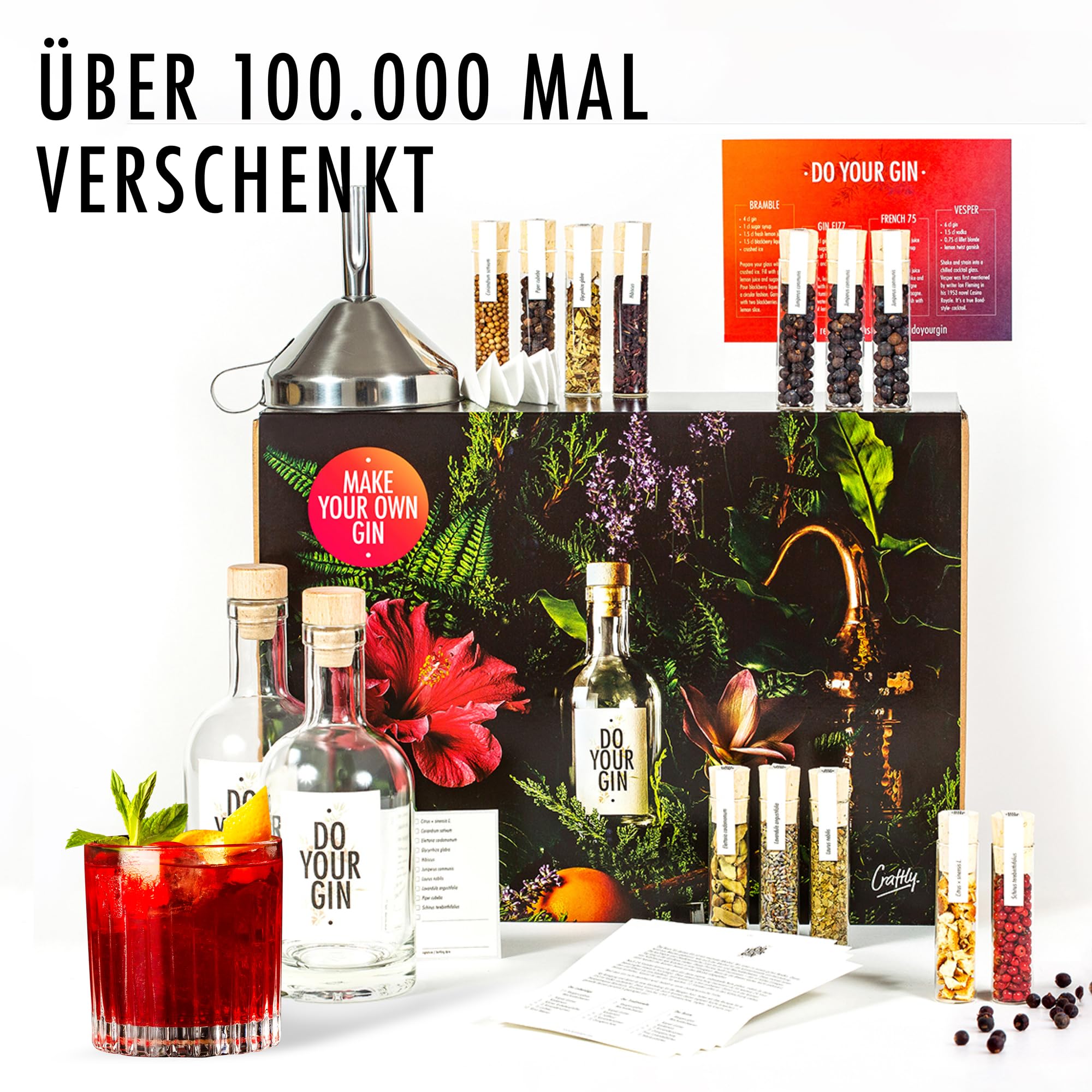DO YOUR GIN | DIY Gin Baukasten | Cocktail zum Selbermachen mit handverlesenen Gewürzen, Flaschen, Trichter & Rezepten | DIY Geschenkset für Sie & Ihn | Geschenk für Vatertag, Geburtstag, Weihnachten